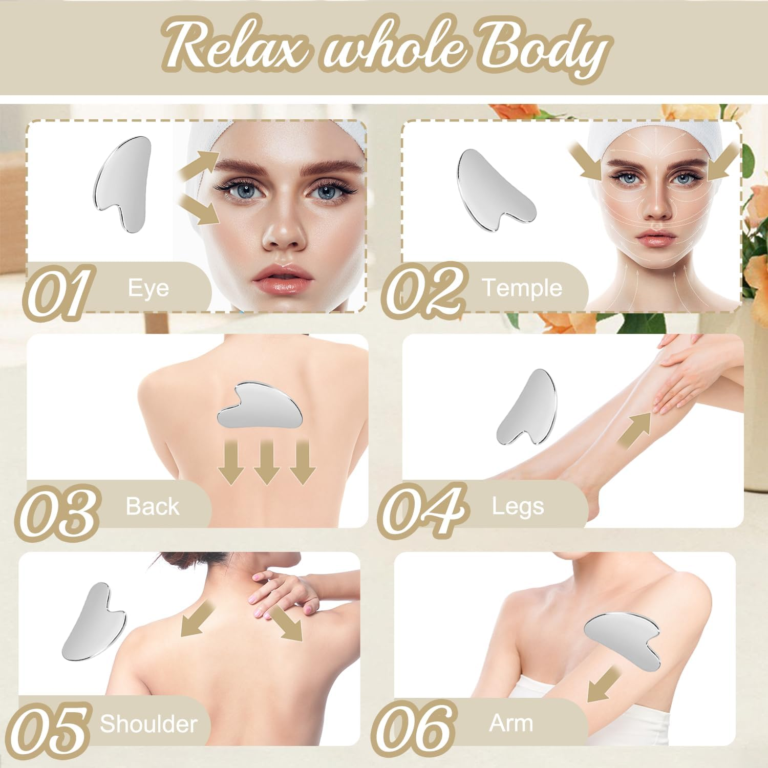 2 Pieces Stainless Steel Gua Sha Facial Tools-Guasha Tool for Face Metal Gua Sha 、Tighten Skin Massage 、Guasha Beauty Tool for Body、 Eyes、 Neck、 Massager (Heart Model) image number 5