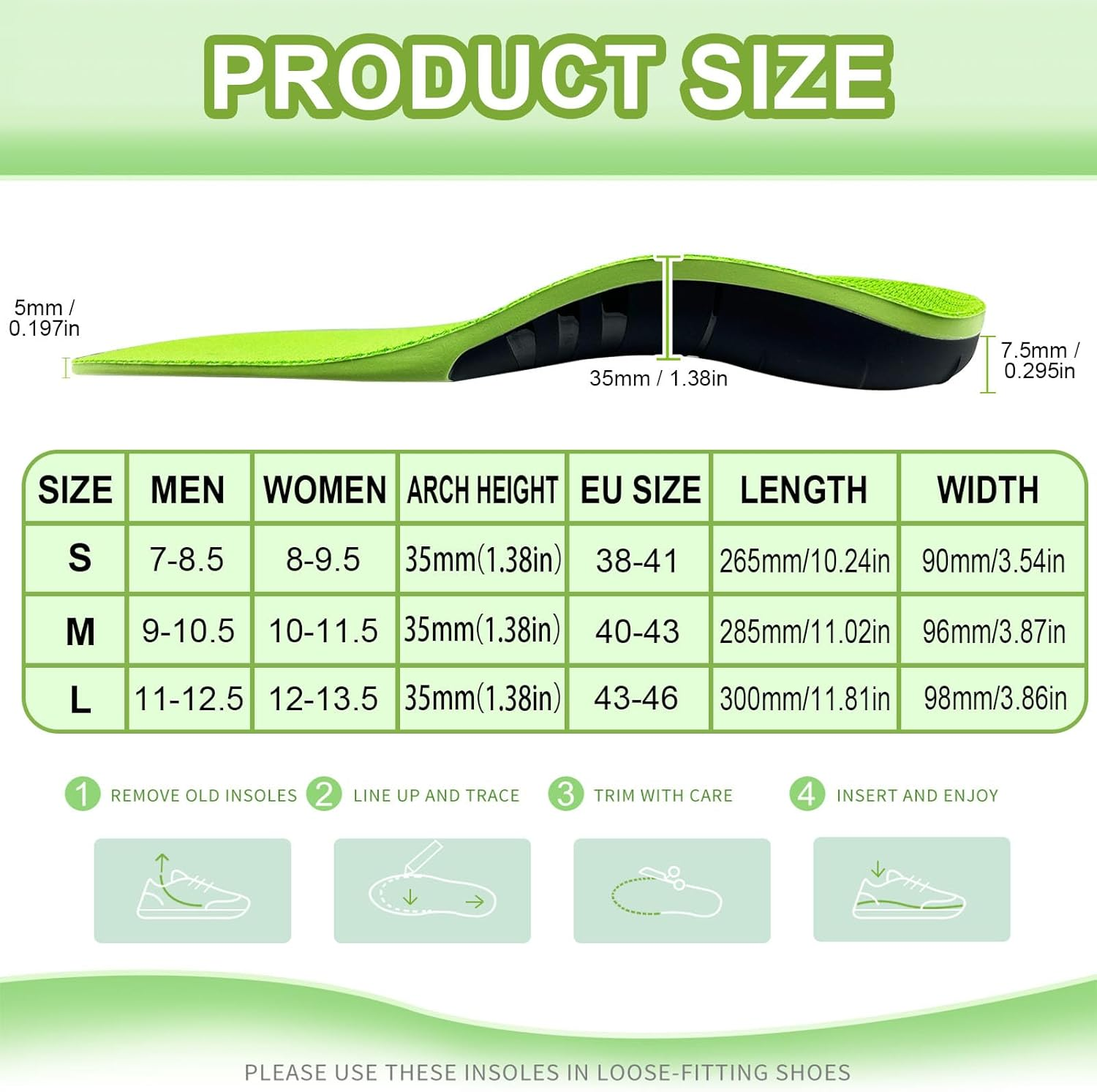 NHEWMAS Plantar Fasciitis Insoles for Men Women, Arch Support Pain Relief Orthotics, Flat Feet Orthotic Insert, Work Boot Insoles for Standing All Day (L: EU 43-46) image number 1