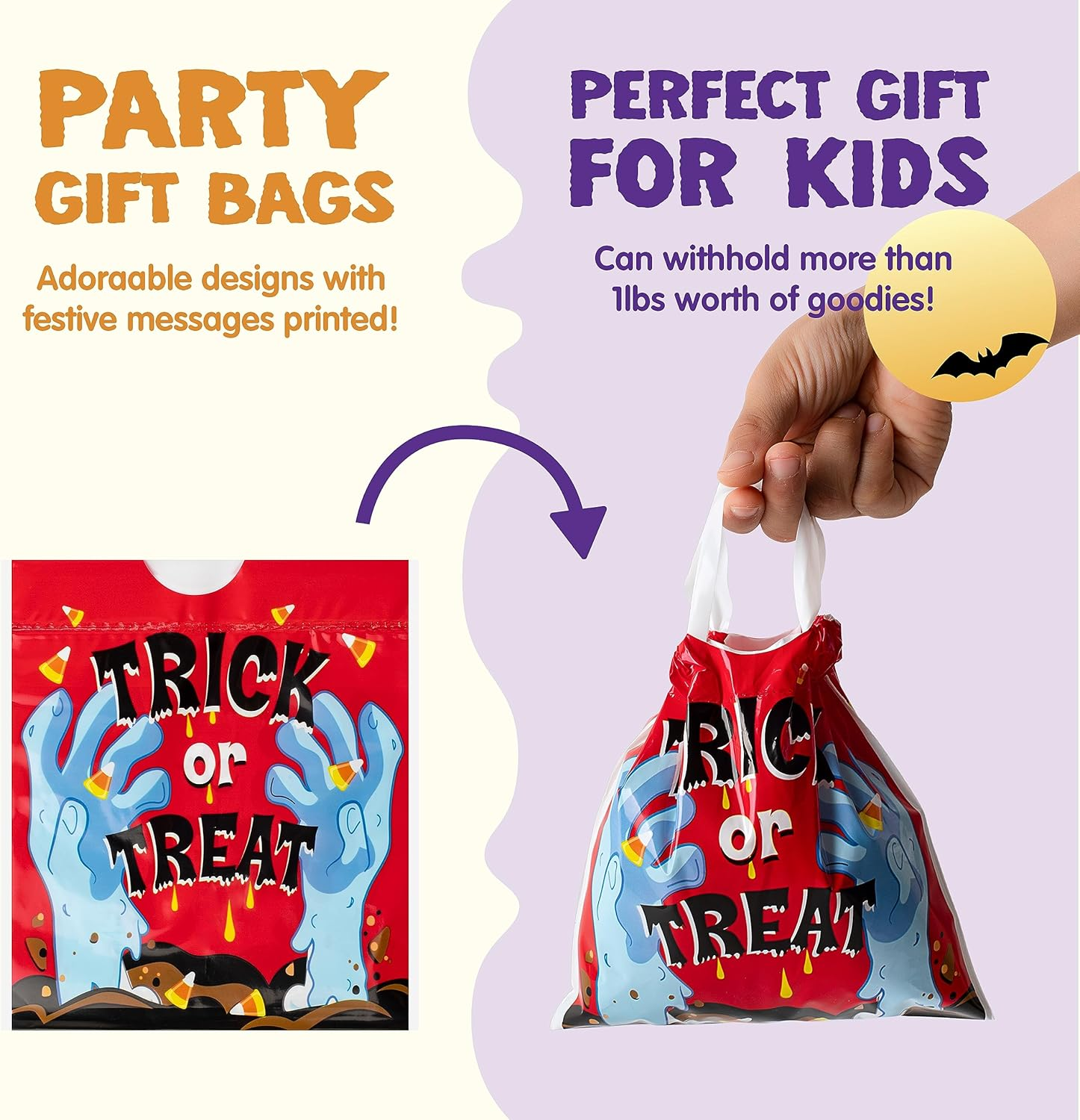 JOYIN 96 Pcs Halloween Drawstring Treat Bags for Trick-Or-Treating, 6"X6" Halloween Goodie Candy Bags, Classroom Party Favor Supplies image number 1