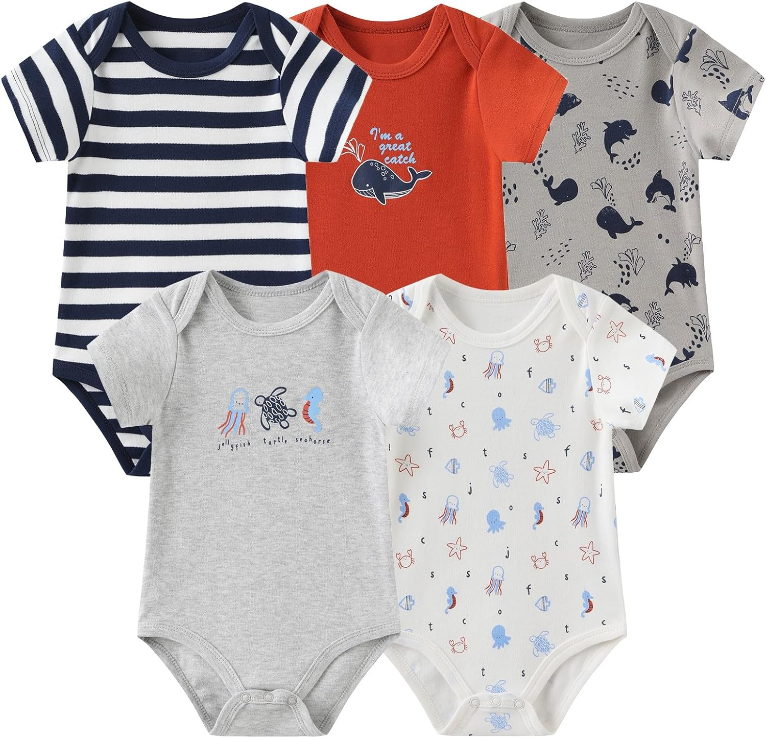 Unisex Boy Girl Baby Bodysuit 5 Pack Cartoon Cotton Infant Clothes Short Sleeve Soft Babie'S Outfits