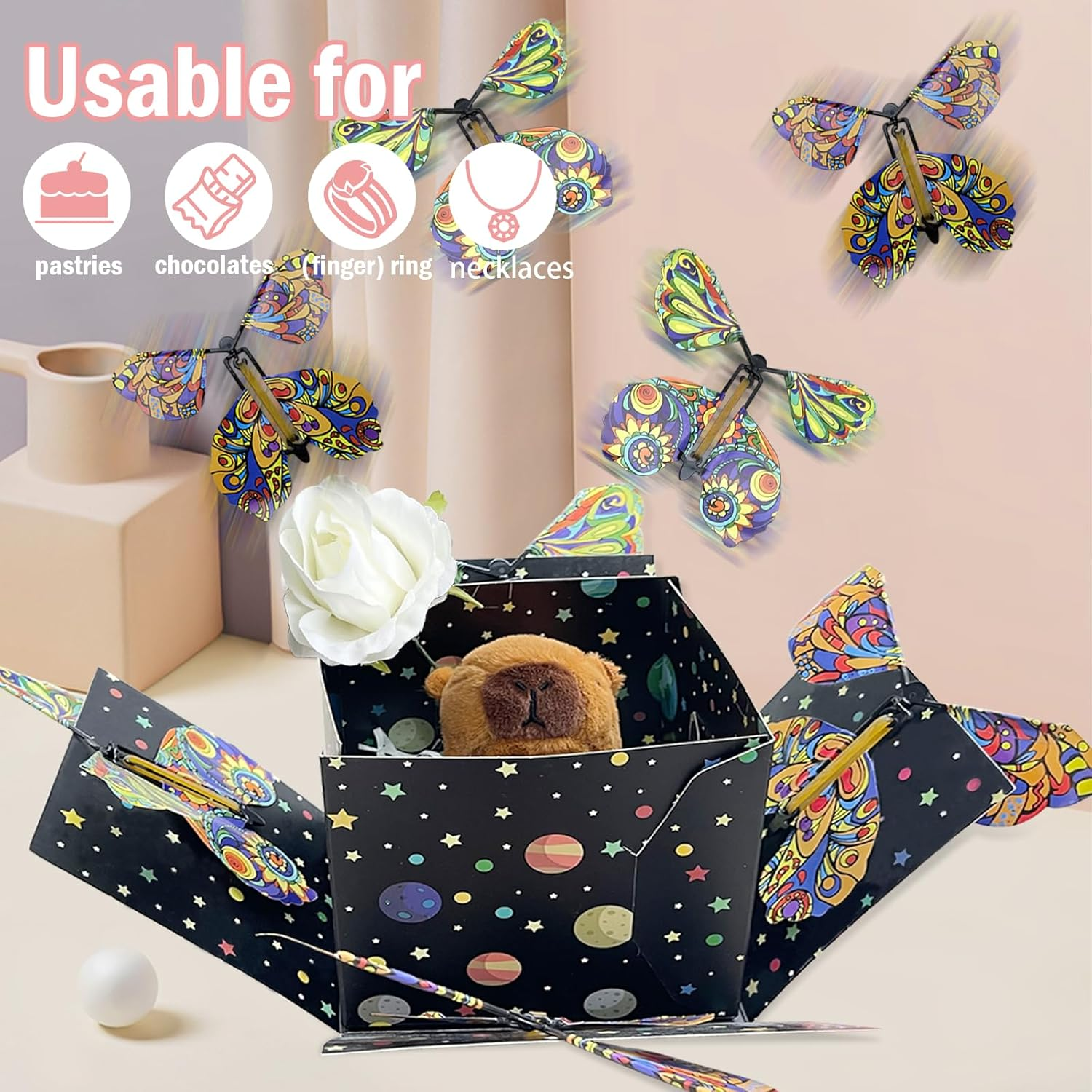TUSAUW Butterfly Explosion Gift Box - Flying Butterfly Surprise Box for Birthdays, Christmas, Valentines, Proposal, Wedding Gifts & Prank (Black) - Black2 image number 3