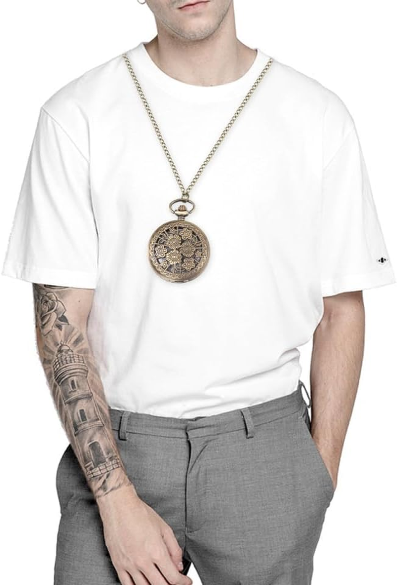 Gatuida 1Pc Retro Pocket Watch Zinc Alloy Hollowed-Out Quartz Watch Chain for Fashion Statement image number 5
