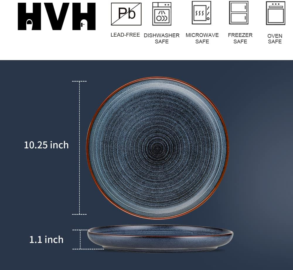 HVH Porcelain Dinner Plates Set of 6, 10.25 Inch Ceramic Plates Set, Large Dinner Plates Set for Dinner, Salad, Ceramic Dinner Plates, Healthy Dinner Plates Set of 6, Farmhouse Style (Black) image number 6