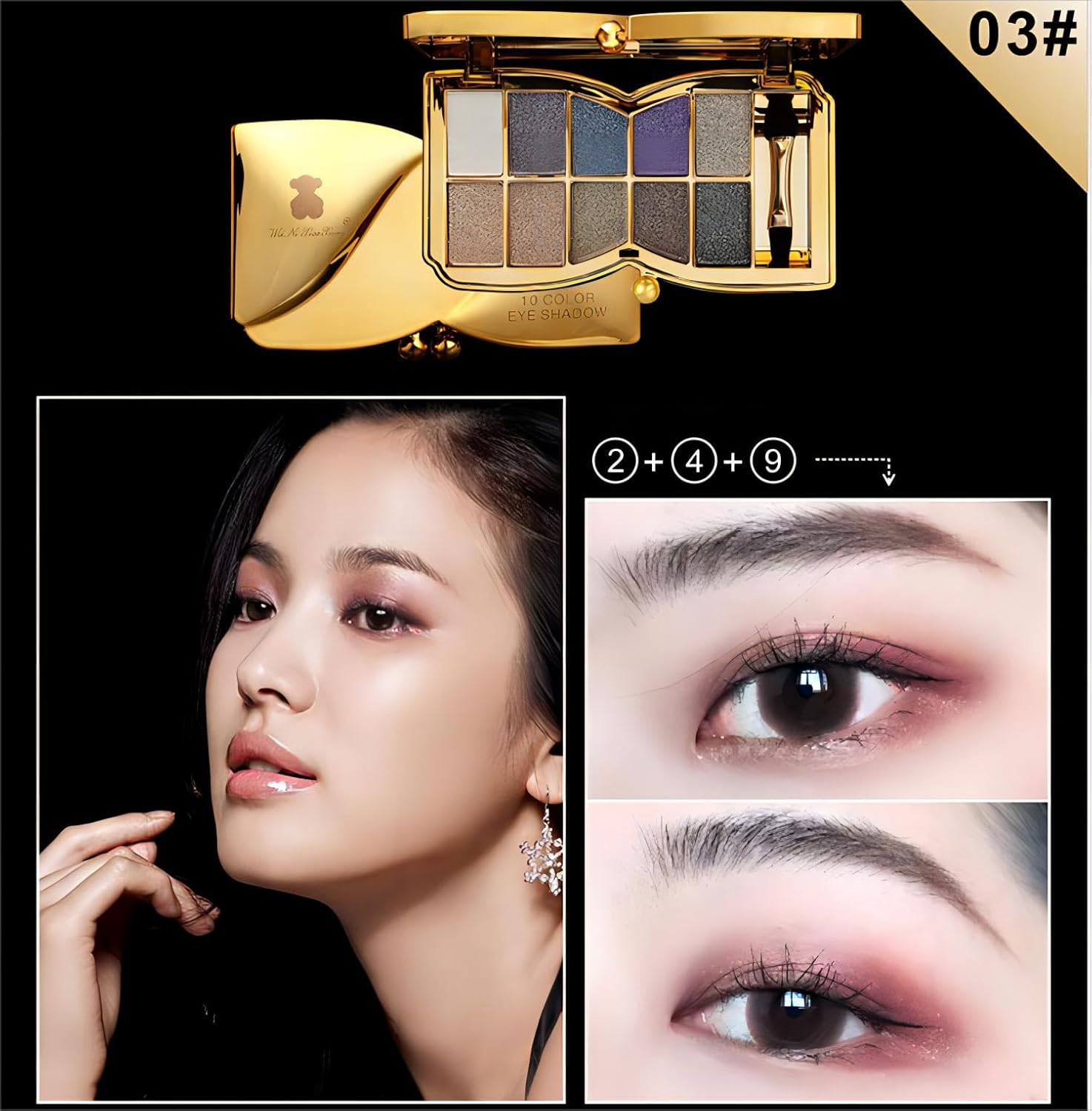 10 Colors Glitter Eyeshadow Palette, Fine Pressed Shimmer Eye Shadow Powder Pallet, Diamond Bright Makeup Set for Women (#3)