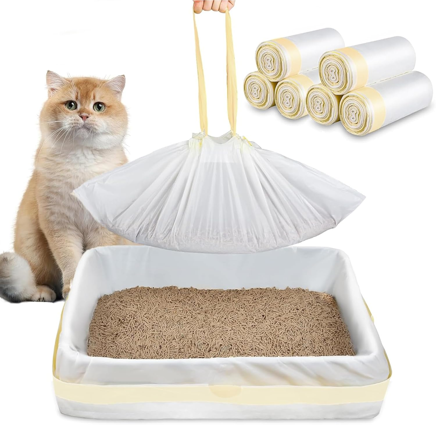 42 Count Extra Thick Jumbo Drawstring Cat Litter Box Liners 94 * 45.7Cm, Large Cat Litter Bags for Stainless Steel Sifting Litter Box and Automatic Cat Litter Box, Extra Thick Drawstring Litter Liner image number 2