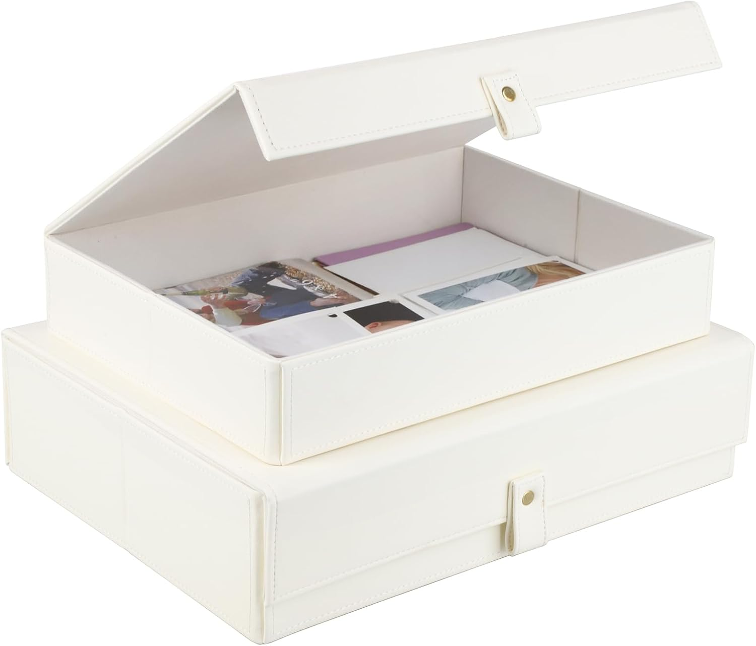 Hofferruffer Photo Storage Boxes with Dust-Proof Lid, Set of 2 Faux Leather Lidded Storage Bins, Photo, Jewelry, Scrapbooking Supplies, Keepsake Organizer for Elegant Home & Office Decor (Green)