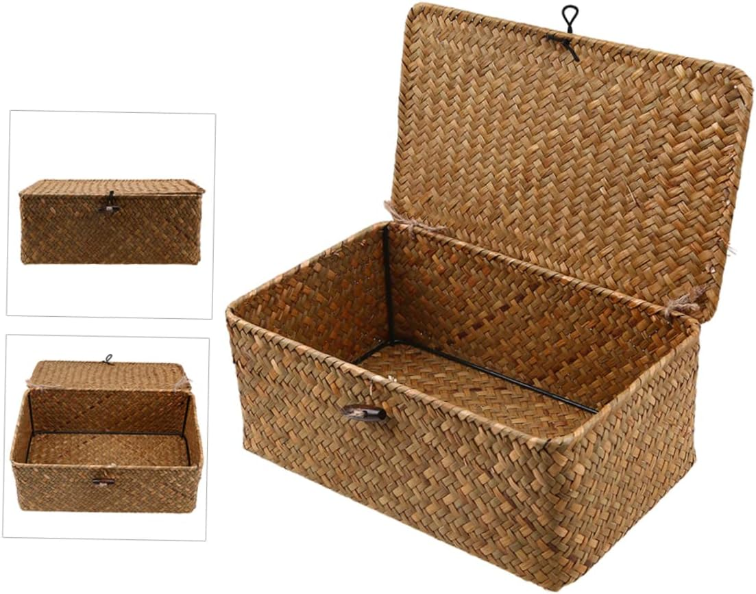 OFFSCH Seagrass Storage Basket Handwoven Rattan Container for Home Office Living Decor Clothes Organization image number 3
