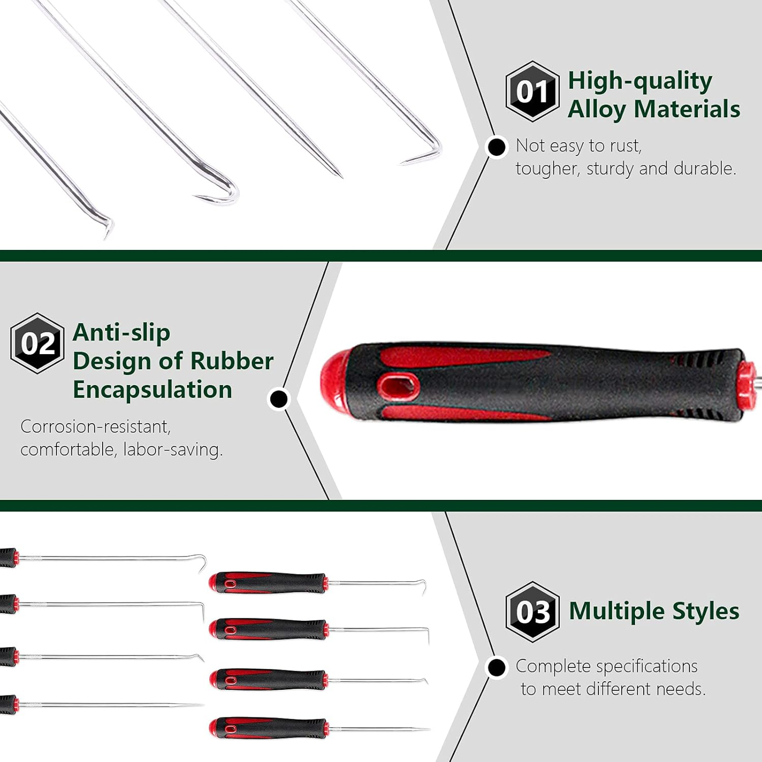 Keadic 11 Piece Heavy Duty Precision Hook Set Long & Mini Precision Hooks Puller, Car Auto Oil Seal/O-Ring Seal Gasket Hooks, Easily Remove Hoses, Gaskets and More