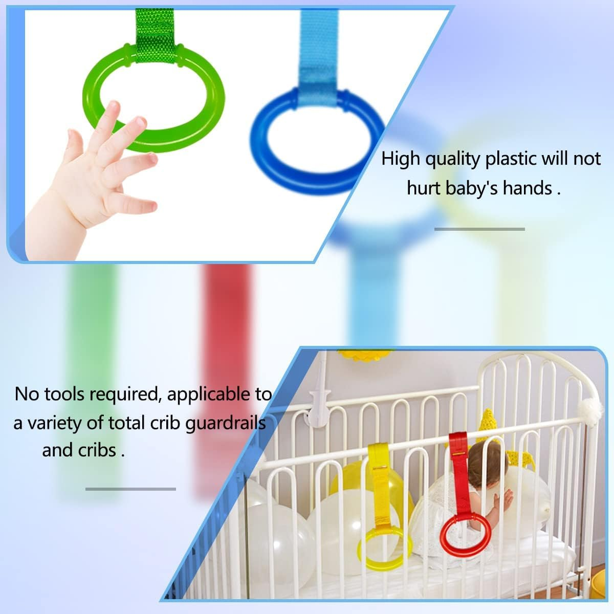 4 PCS 4 Colors Plastic Baby Crib Pull Rings Kids Walking Exercises Assistant Stand up Rings Baby Cot Hanging Rings for Infant Baby Toddler Practice Tool image number 2