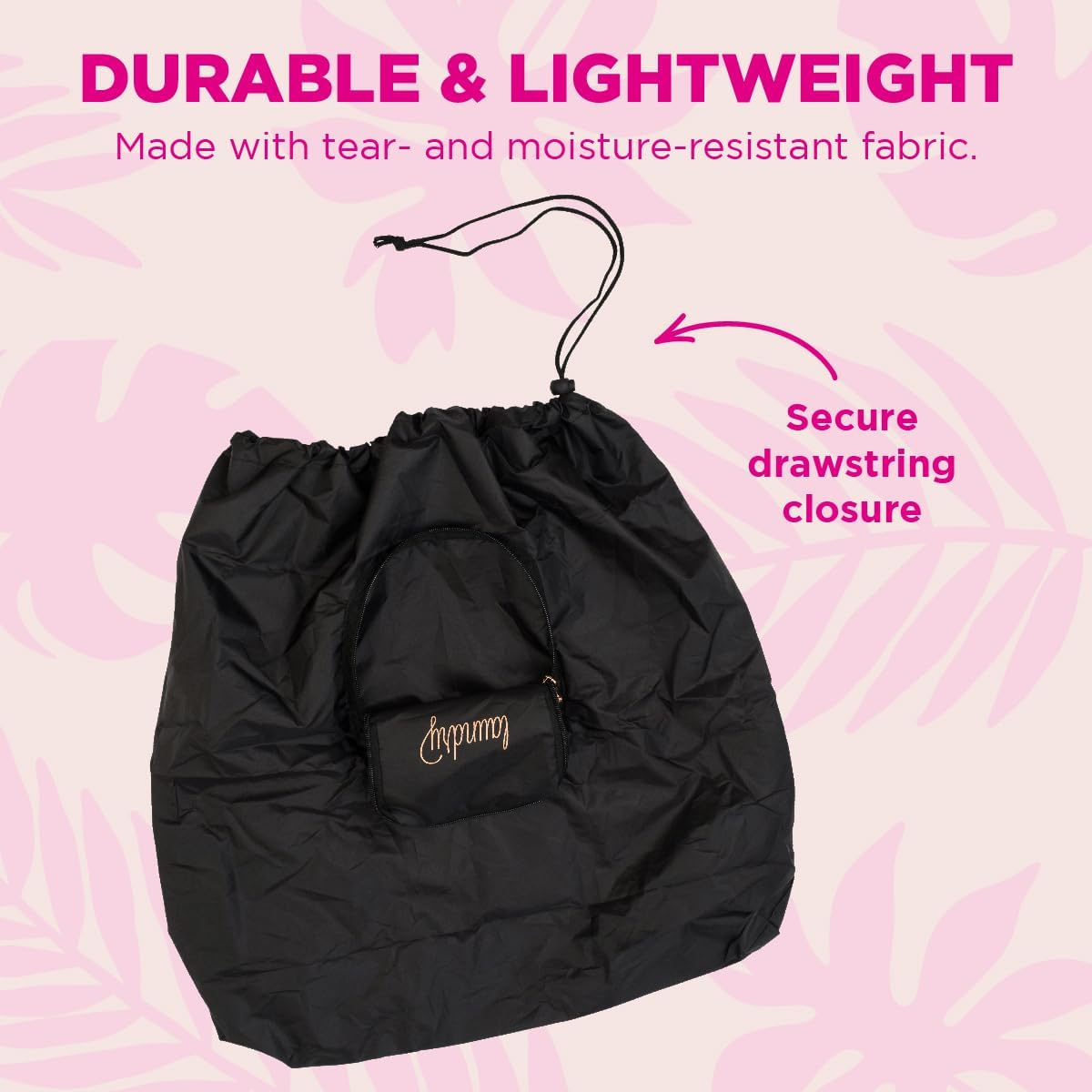 Miamica Foldable Travel Laundry Bag, Black & Rose Gold &ndash; Measures 21&rdquo; X 22&rdquo; When Fully Opened &ndash; Foldable Laundry Bag with Drawstring Closure &ndash; Durable, Lightweight Travel Accessories, Black & Rose