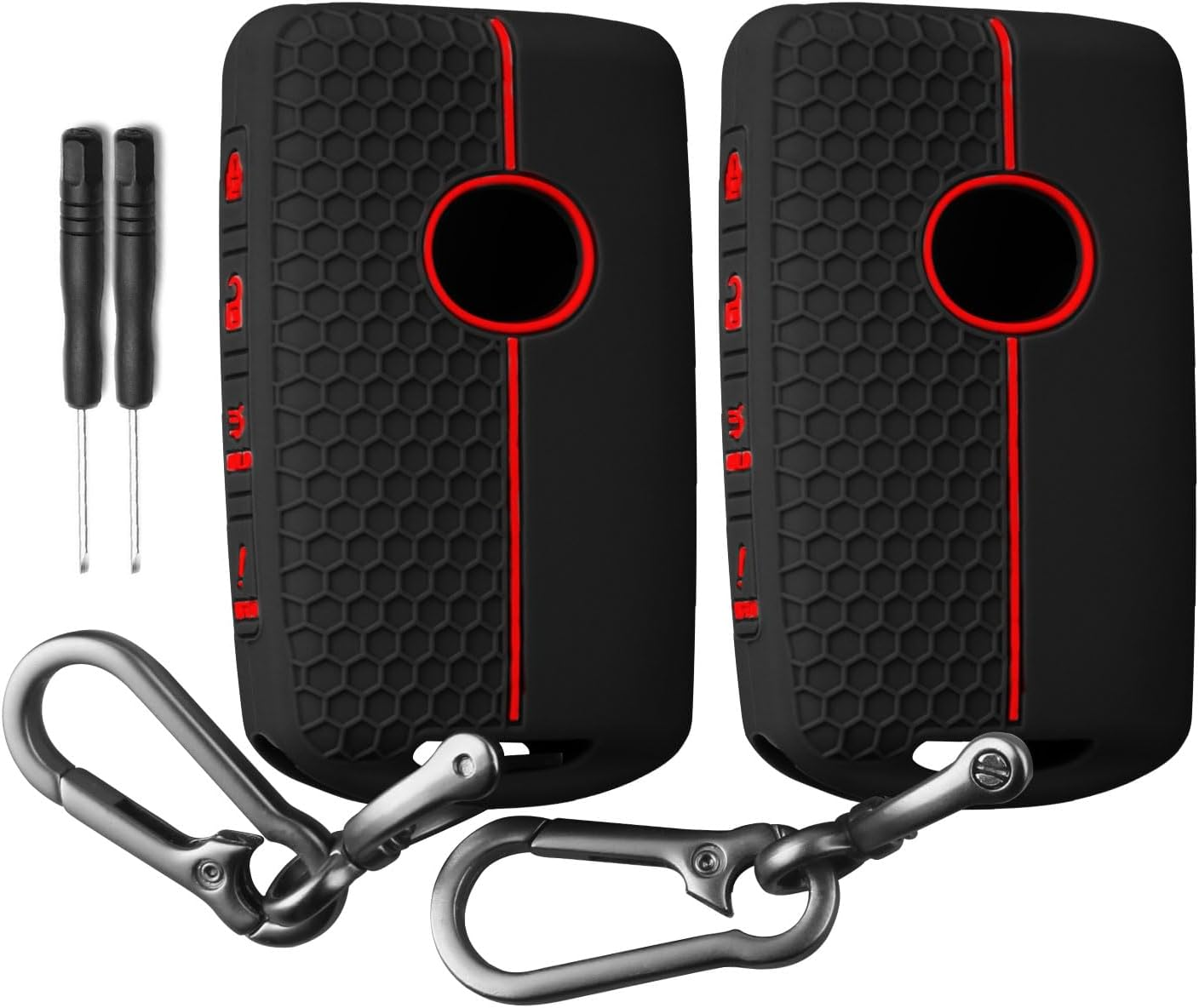 QBUC 2PCS for Mazda Silicone Rubber Key Fob Cover, Key Case with Keychain for 2019-2025 for Mazda 3 6 Cx-5 Cx-50 Cx-30 Cx-9 Smart Key Replacement Protector Car Accessories(4 Buttons)