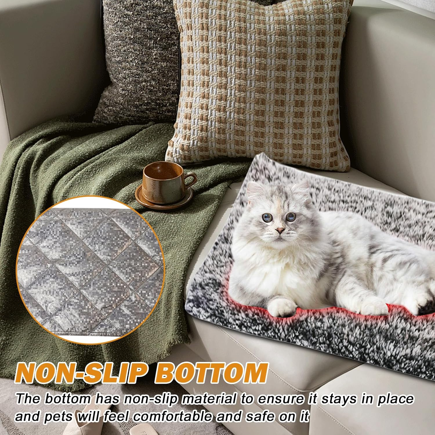 SPORWAY Self-Heating Pet Blanket, Fabric, Single Layered, Grey, 58X88Cm, Winter image number 3