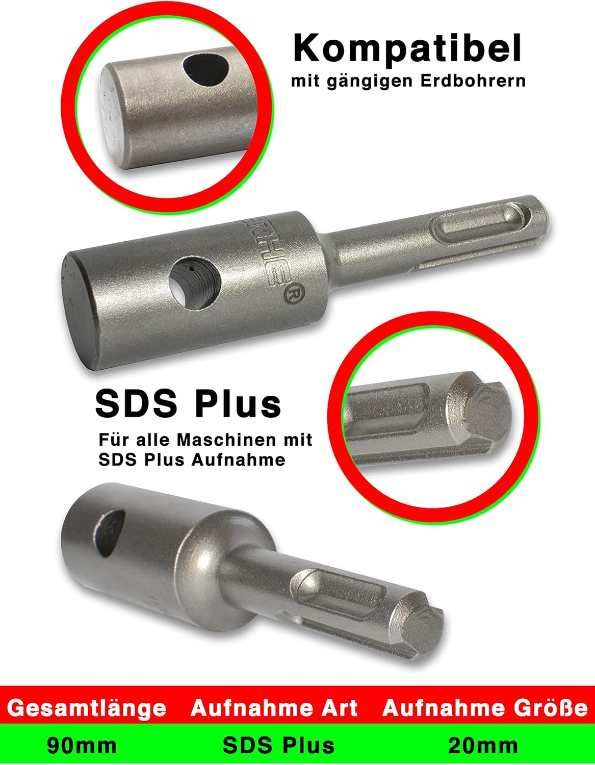 WERHE Professional Adapter for Earth Auger Suitable for SDS plus Drill, Cordless Drill, Post Drill with Bolts Made of High-Quality Spring Steel image number 6