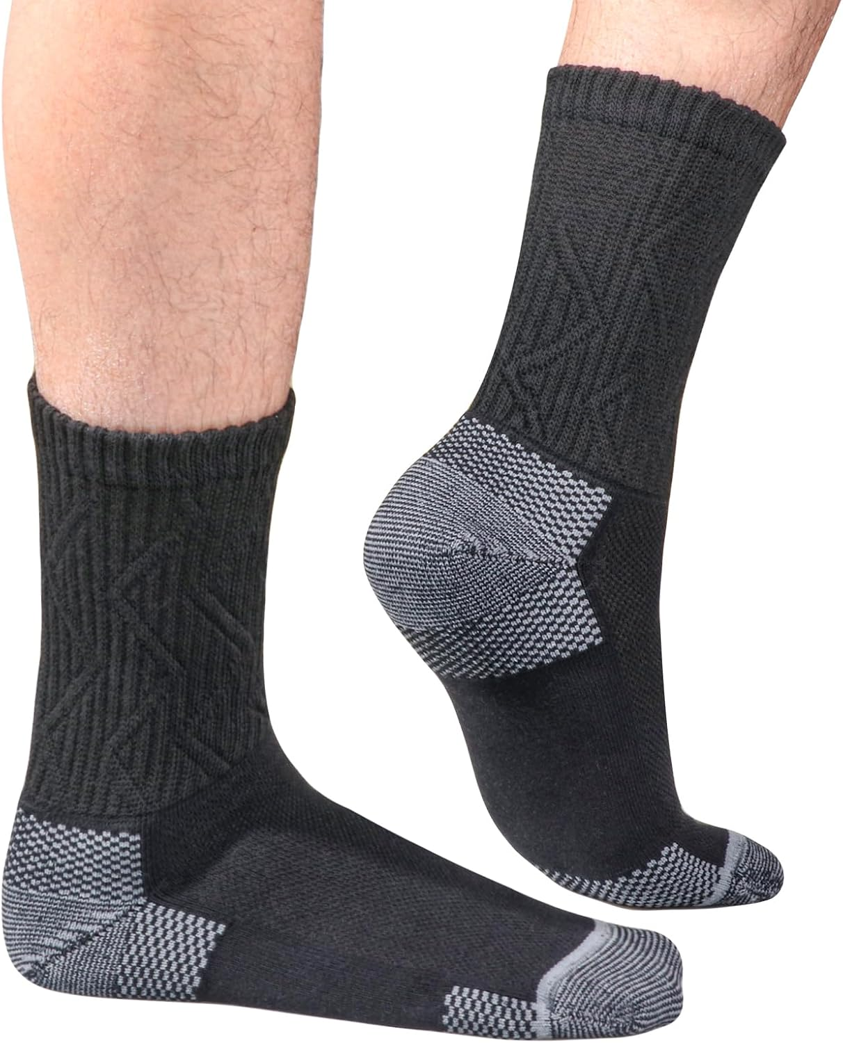 YUEDGE Diabetic Socks for Men Bamboo Comfort Sole Elastic Free Loose Black Non-Binding Socks for Men 9-11, 5 Pairs image number 4
