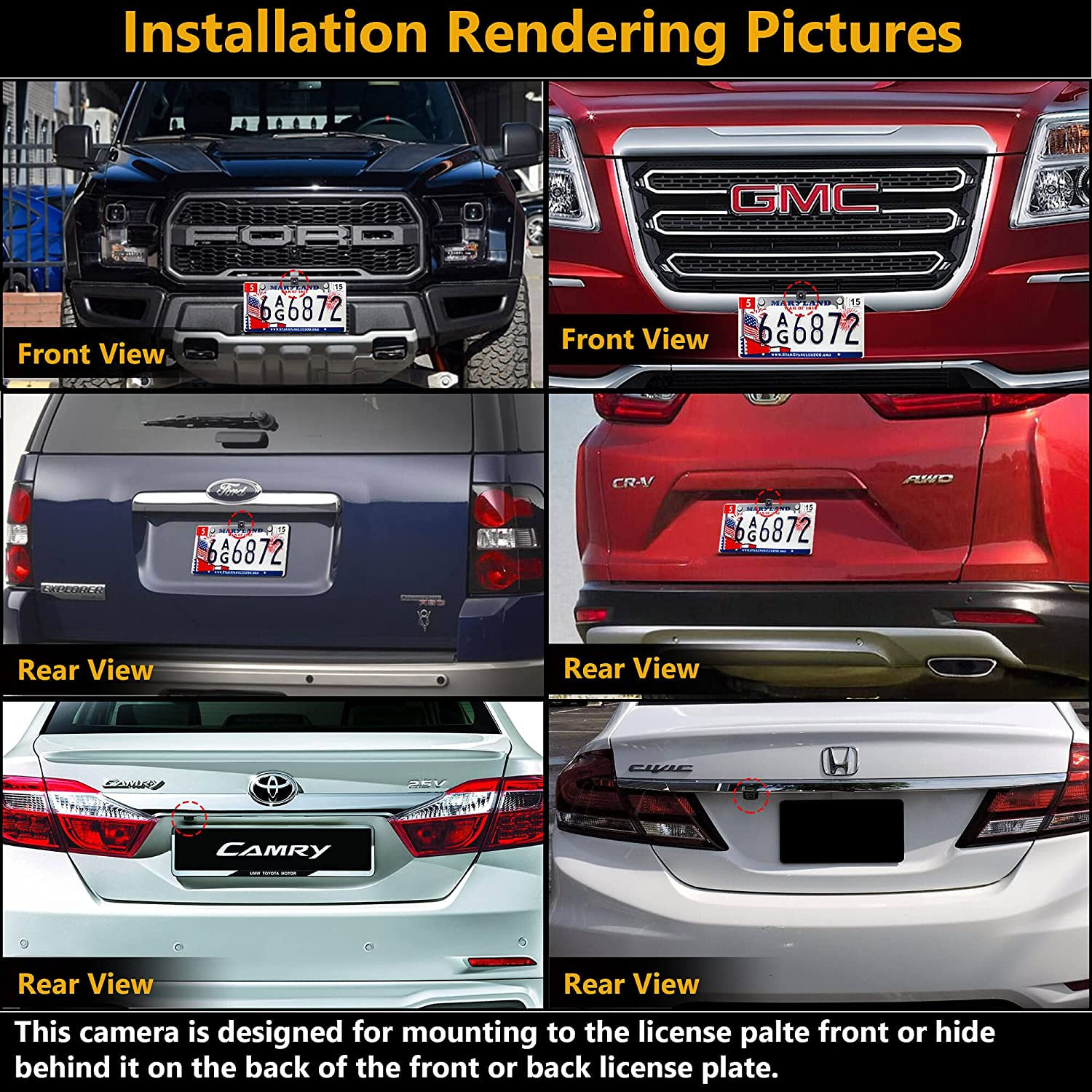 NATIKA Backup/Front View Camera: No Distorted Affect Starlight Night Vision HD Waterproof 960H CVBS/720P AHD Hitch Backup/Reverse/Rear View Camera License Plate for Cars Pickup Trucks SUV RV Van image number 6