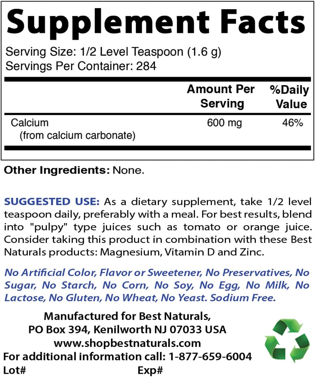 Best Naturals Calcium Carbonate Powder 1 Pound - Food Grade (16 OZ (Pack of 3)) image number 4