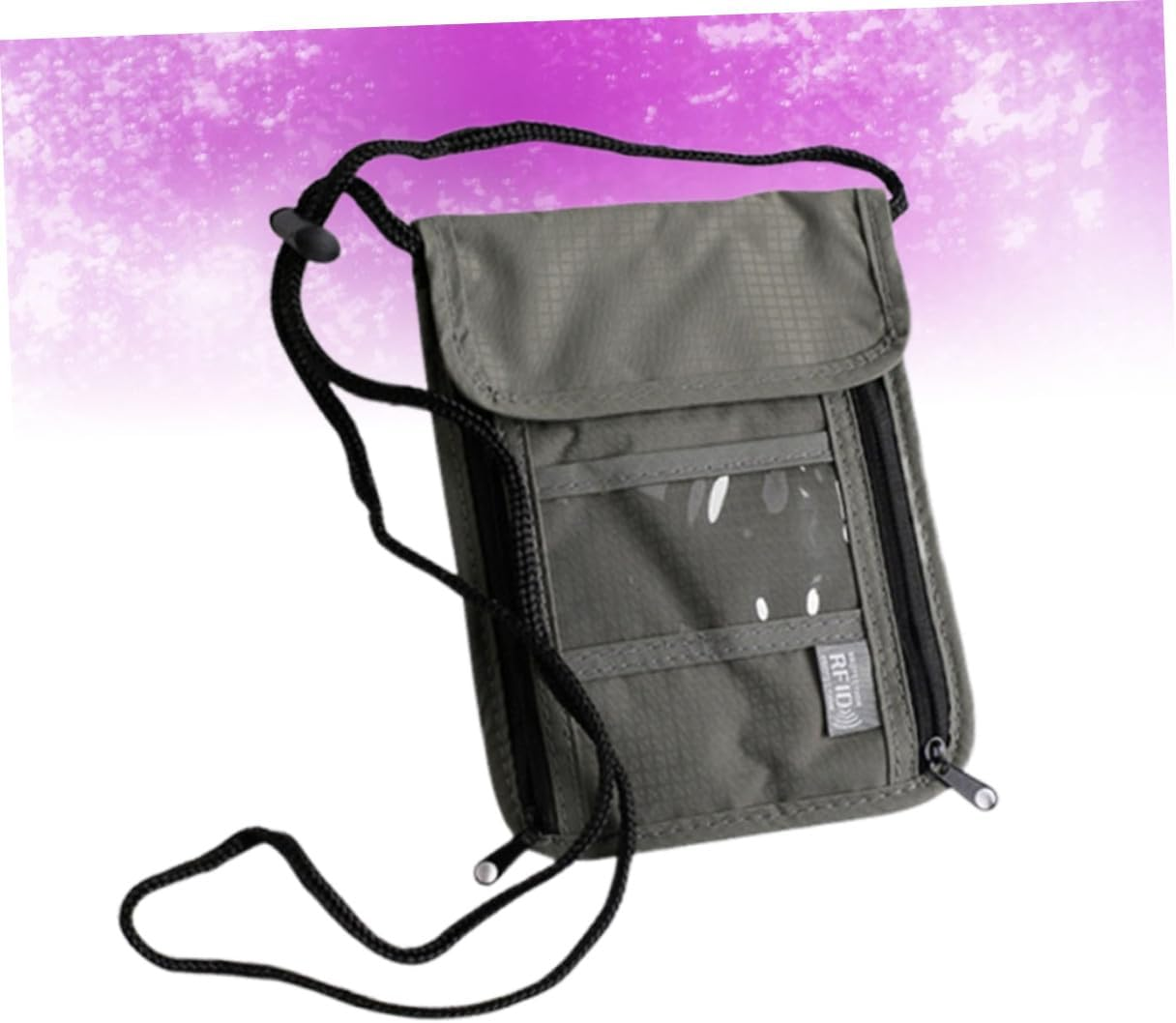 BUGUUYO Travel Wallet Neck Hanging Bag for Passport and Credit Cards Multipurpose Document Holder with Transparent Pocket Compact Shoulder Pouch for Men and Women Grey image number 4
