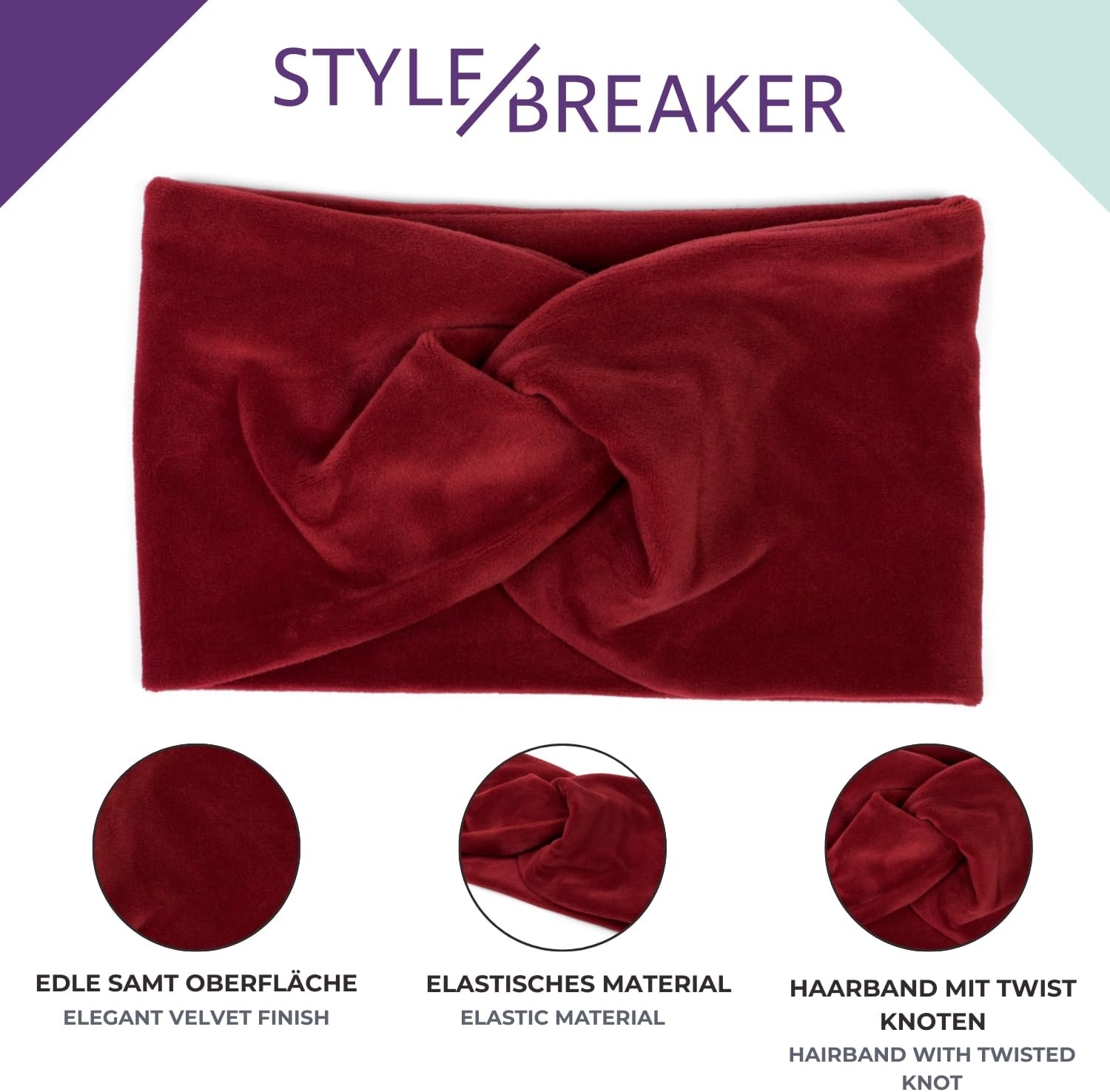 Stylebreaker 04026040 Women'S Velvet Look Headband with Twist Knots, Warm Hair Band, Headband, Hair Accessories, Colour: Pink