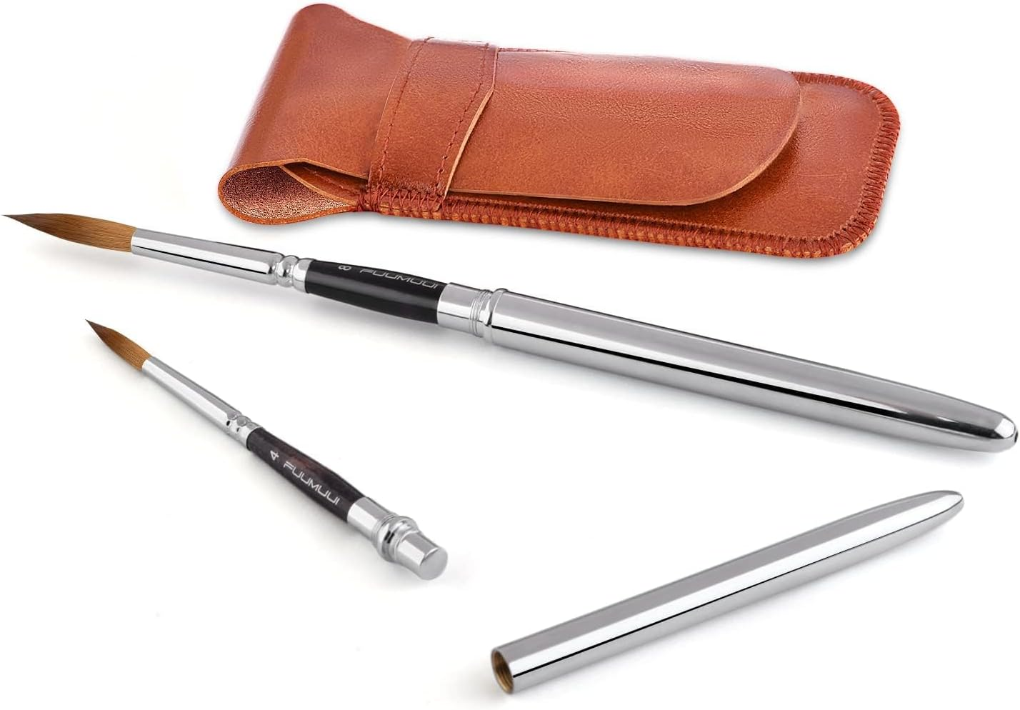 Kolinsky Sable Travel Watercolour Brushes - 4 Pcs Artist Professional Premium Kolinsky Sable Watercolour Paint Brushes - Pointed Rounds Dagger Flat for Watercolour, Acrylics, Inks, Gouache Painting image number 1