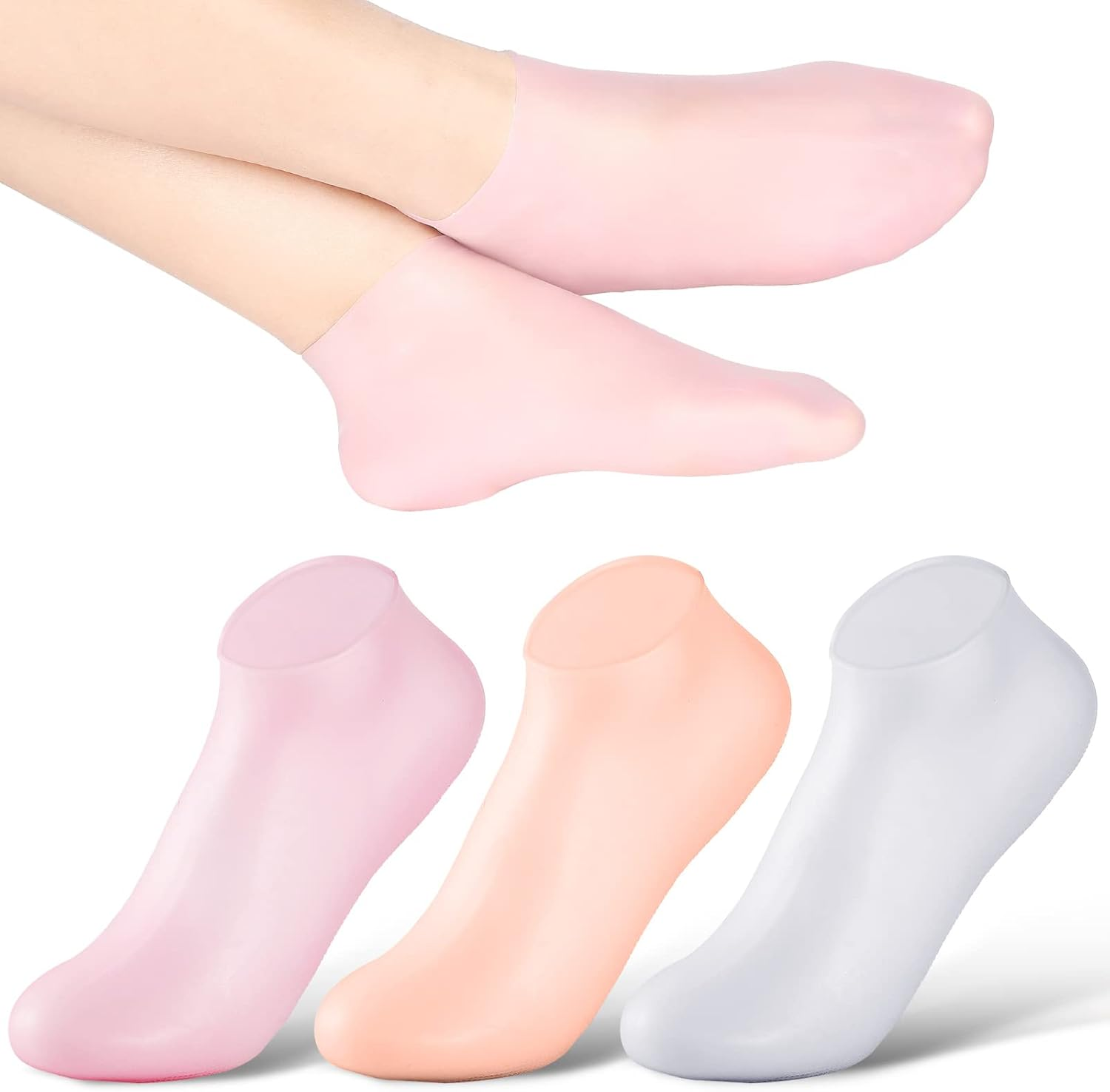 SATINIOR 3 Pairs Silicone Socks for Dry Cracked Feet Women Foot Therapy Spa Pedicure Silicone Sock Repairing Silicones Moisturizing Socks for Softening Rough Skin(Medium) image number 4