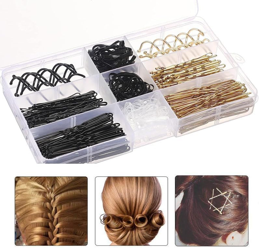 356Pcs Hair Pins Kit with Storage Box,100 Bobby Pins, 150 Rubber Bands, 100 U-Shaped Pins & 6 Spiral Hairpins for Women, Salons, Ballet, Cheerleading & Travel image number 4