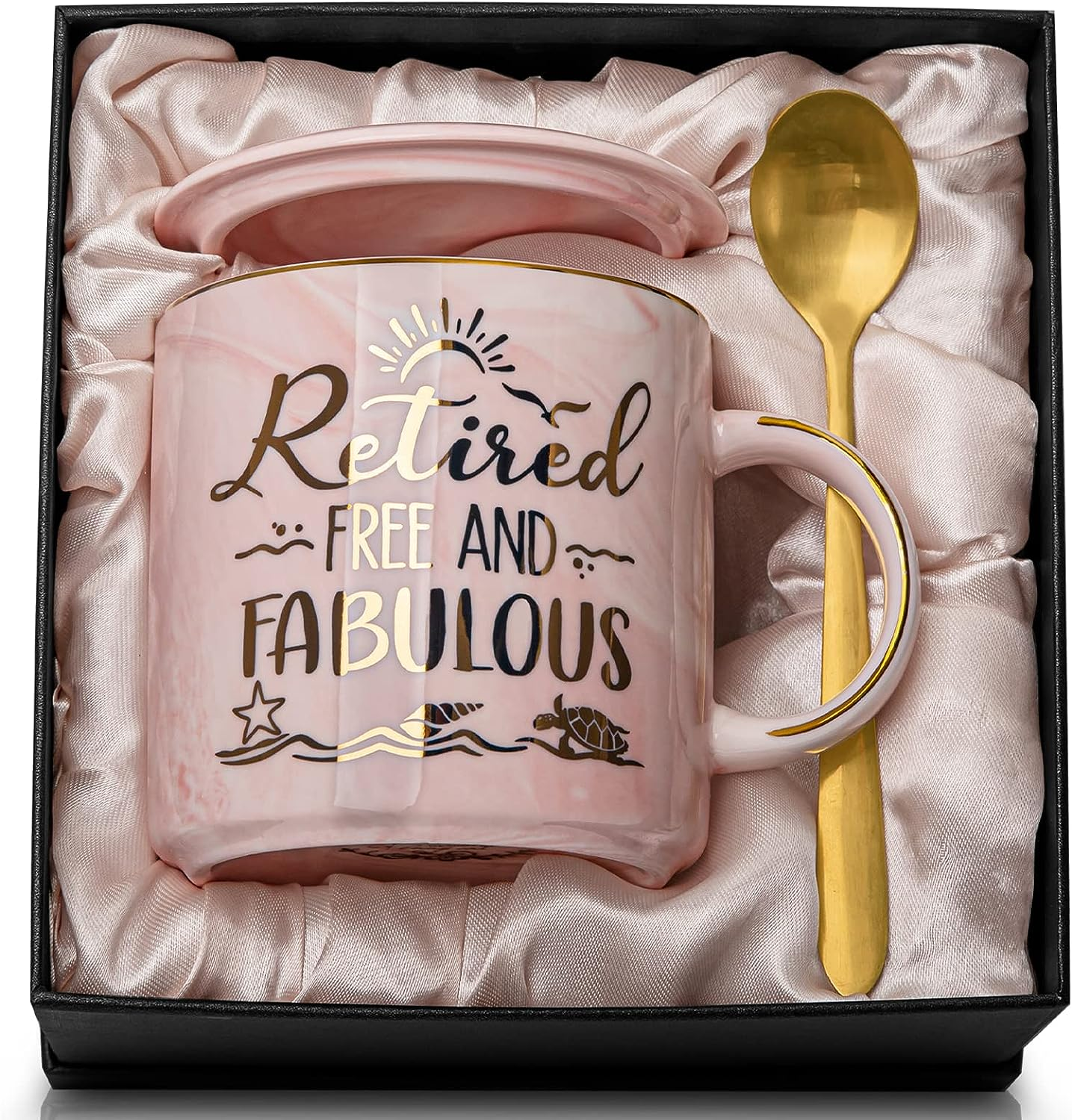 Retirement Gifts for Women 2024 - Retirement Gifts for Women, Coworker Leaving Gifts, Farewell Gifts, Going Away, Goodbye Gifts, Retired Free and Fabulous -14Oz Pink Marble Coffee Mug, Gift Box image number 5
