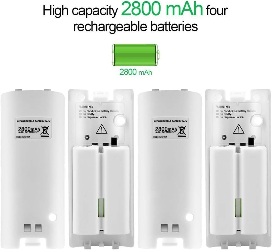 4-In-1 Charging Station for Wii&Wiiu Remote Controller with 4 Rechargeable Battery Packs,4 Port Charging Station+4 Pcs 2800Mah Replacement Batteries+Usb (Cable Remote Not Included) (White) image number 2