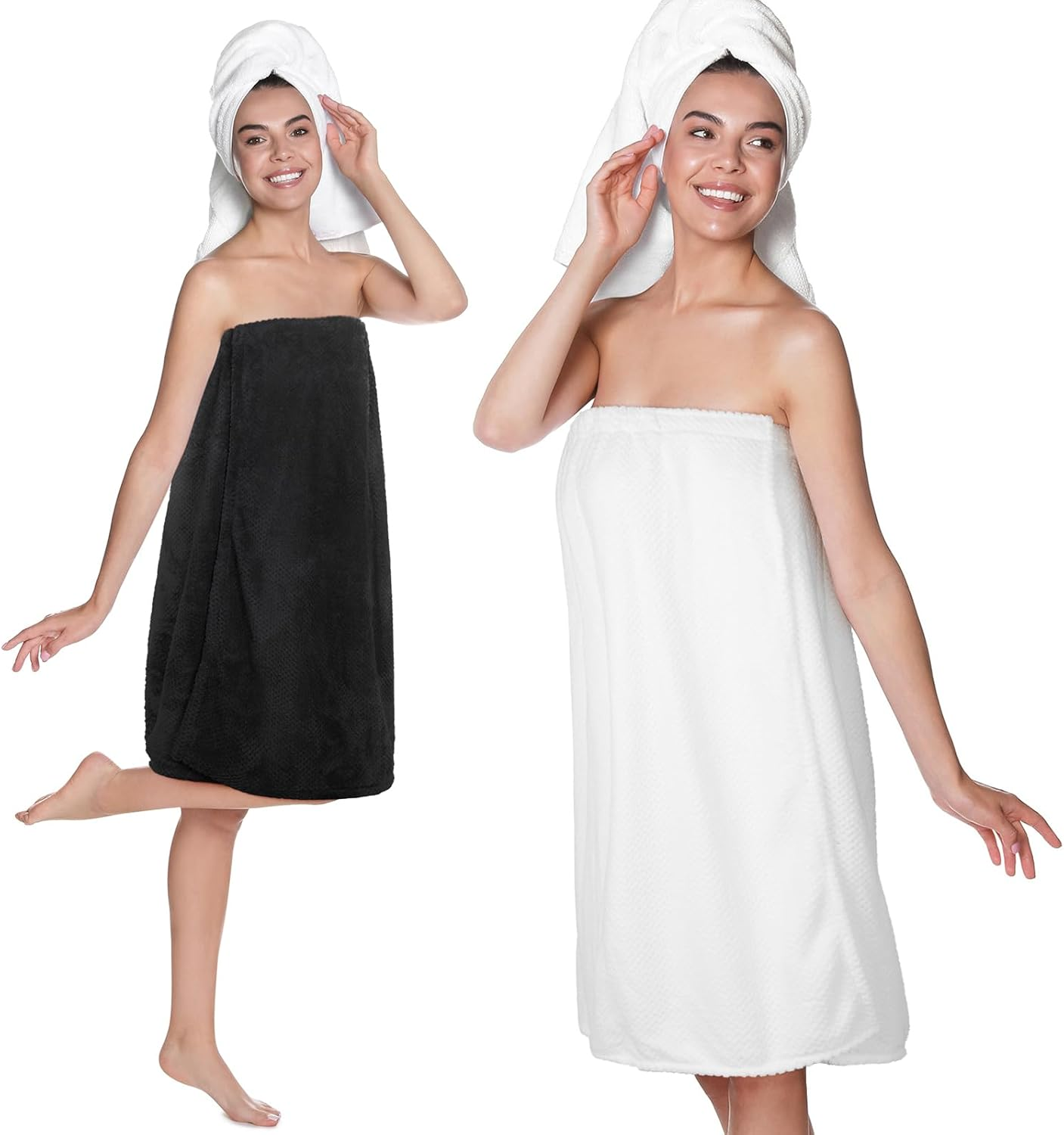 Tigeen 2 Pcs Towel Wrap for Women Lightweight Spa Robe with Adjustable Closure Elastic Top Soft Bathrobe Spa Wrap(Medium,White)
