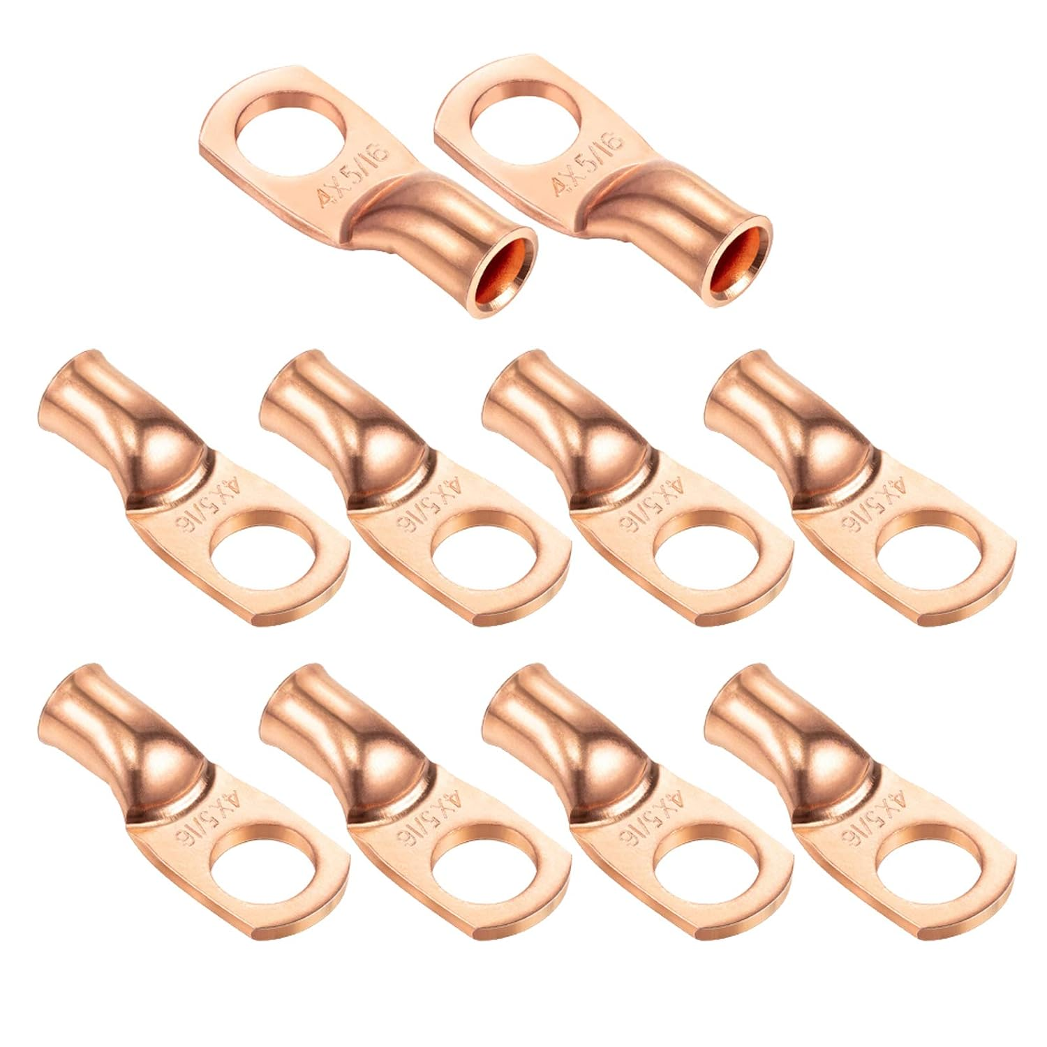 Ampper Heavy Duty Copper Wire Lugs, UL Eyelets Ring Crimp Copper Terminal Connectors for Battery Cable Ends and More (2 Awg, 3/8" Ring, 10 Pcs)