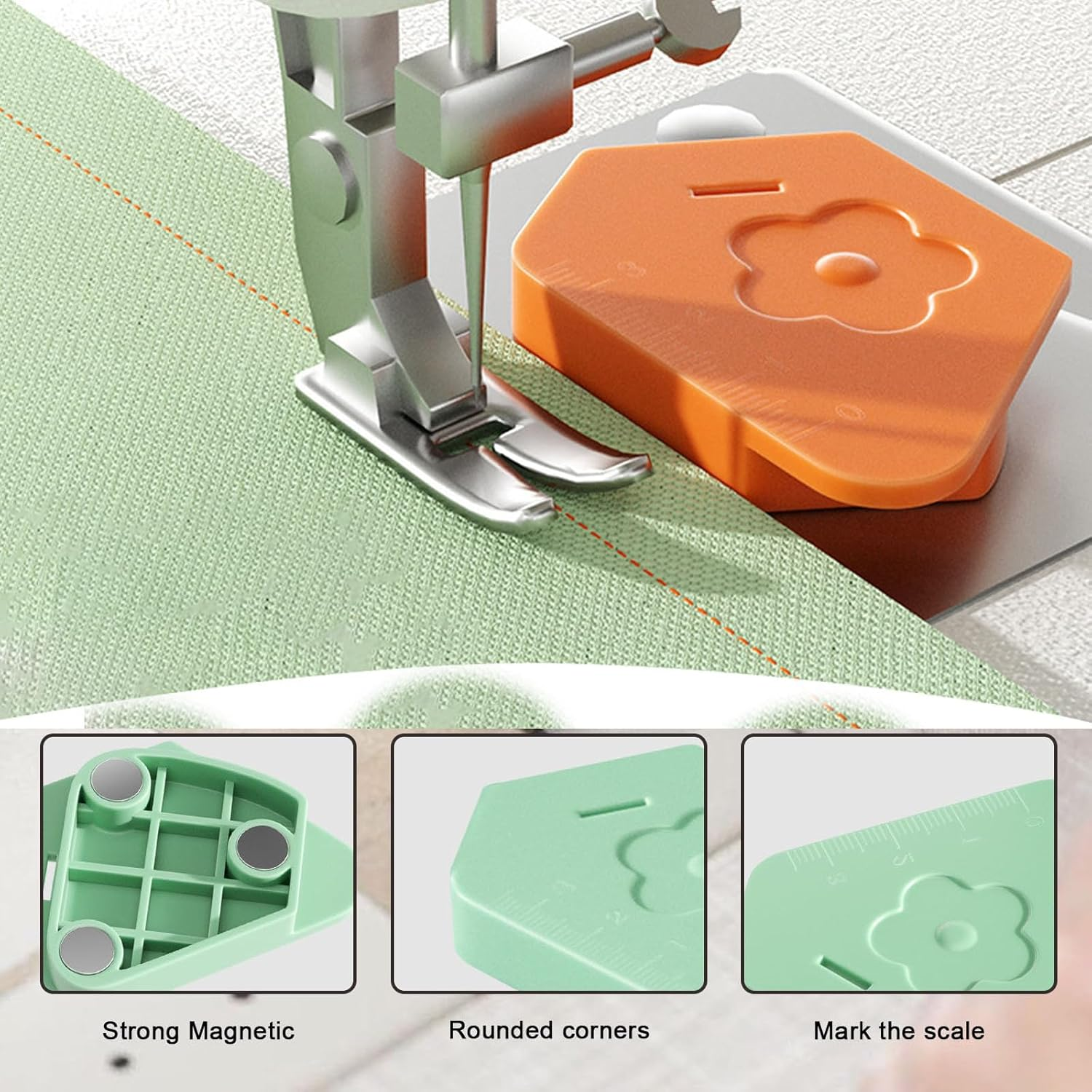 3Pcs Magnetic Seam Guide for Sewing Machine,Multifucntional Polygonal Magnet Seam Hemmer Guide with Scale,Upgraded Universal Sewing Accessory & Supplies for Magnet Making Machines image number 1