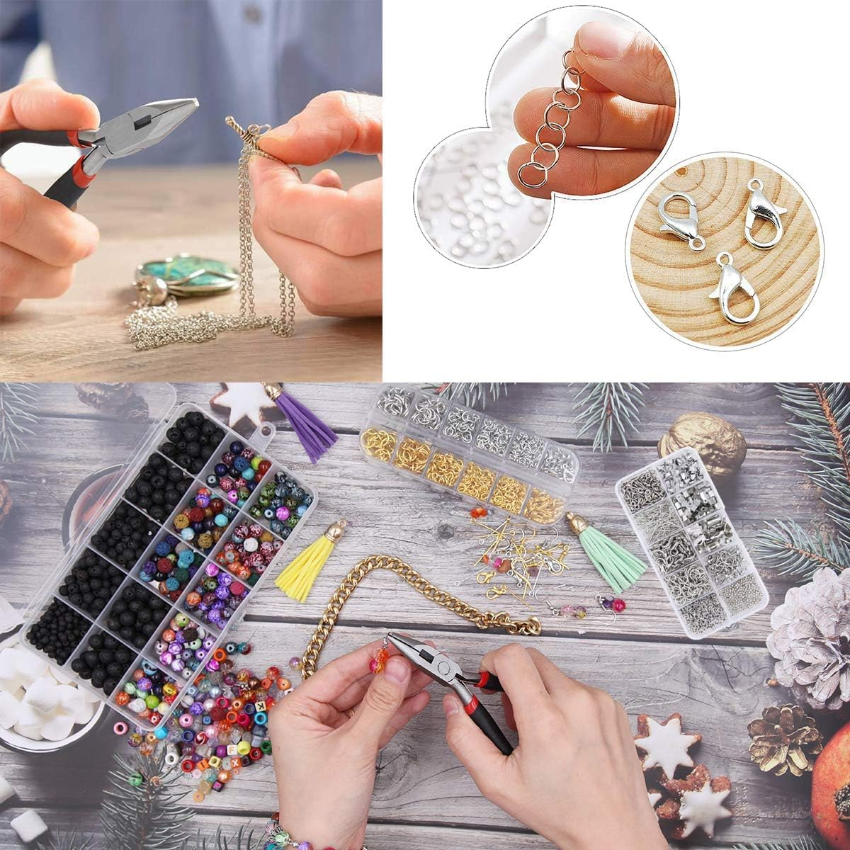 LYSAIMG 877 Pieces Jewelry Making and Repair Tools,Earring Making Kit, Craft Supplies with Pliers,Jewelry Beading Making and Repair Tools Kit with Jewelry Pliers Beading Wires for Beginners Adults Teens and Kids Starter Tool image number 3