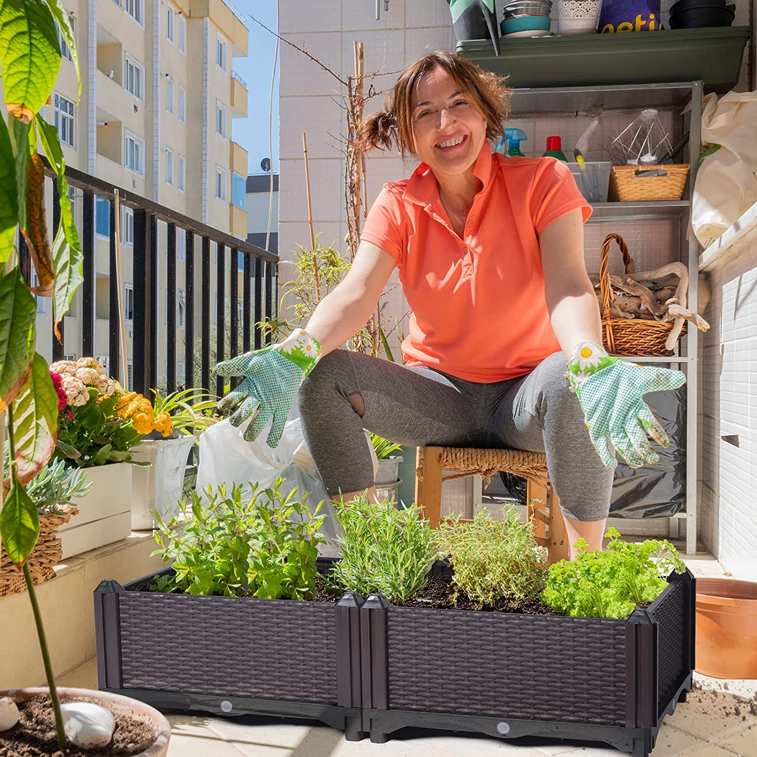 Raised Garden Bed Planter Box with Drainage Perfect for Vegetable Herbs Flower Self Aerating Reservoir Indoor Outdoor Weather Resistant Interlock Design image number 1