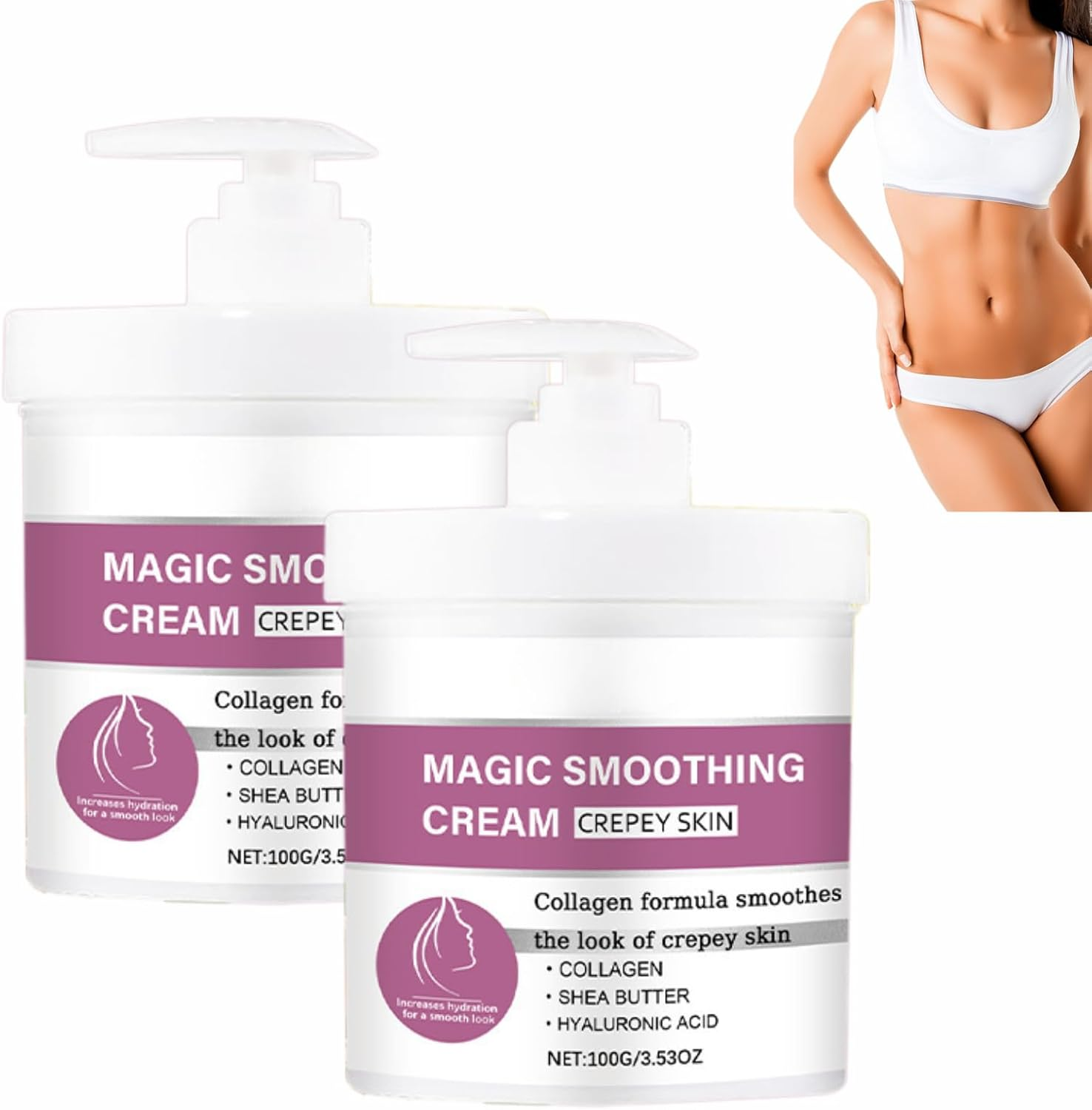 Crepey Skin Wrinkle Smoothing Cream &ndash; Firming Body Lotion with Collagen, Hyaluronic Acid & Peptides, Ultra-Hydrating Treatment for Neck, Arms, Legs & D&eacute;collet&eacute; (2Pcs) image number 4