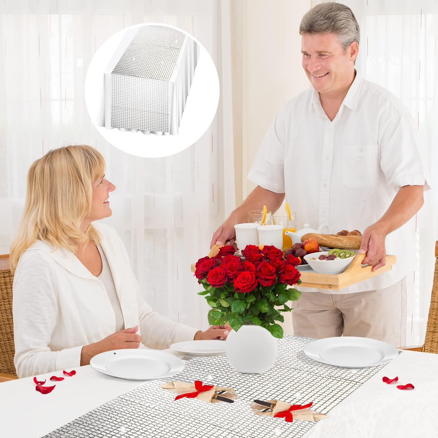 1Pcs 12 X 108 Inch Silver Disco Table Runner, Ball Glitter Party Mirror Foil Supplies Birthday Decoration Wedding Tablecloth image number 4