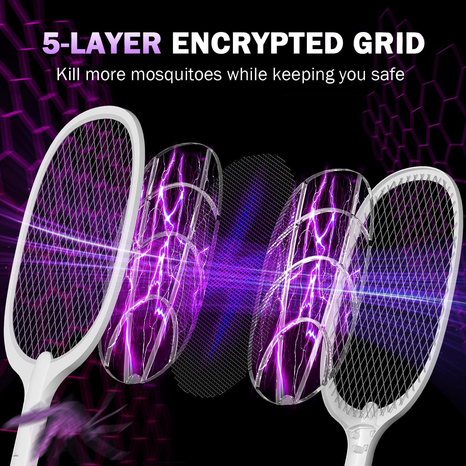 STORMHERO Fly Zapper Mosquito Swatter, 2-Pack Electric Bug Zapper Racket, Mosquitoes Swatter Fly Trap USB Rechargeable, 2IN1 Electric Mosquito Fly Bug Killer Racket for Indoor, Outdoor,Garden&Camping