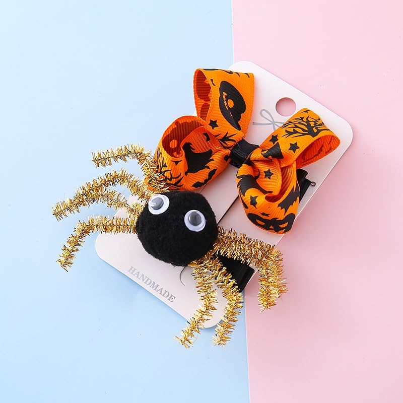 Kawlxpp Halloween Hair Accessories Set 5Pcs &ndash; Spider & Bow Clips, Silk Scrunchies, Elastic Ribbon Hair Ties for Girls & Women Halloween Costume (Pumpkin Spice)