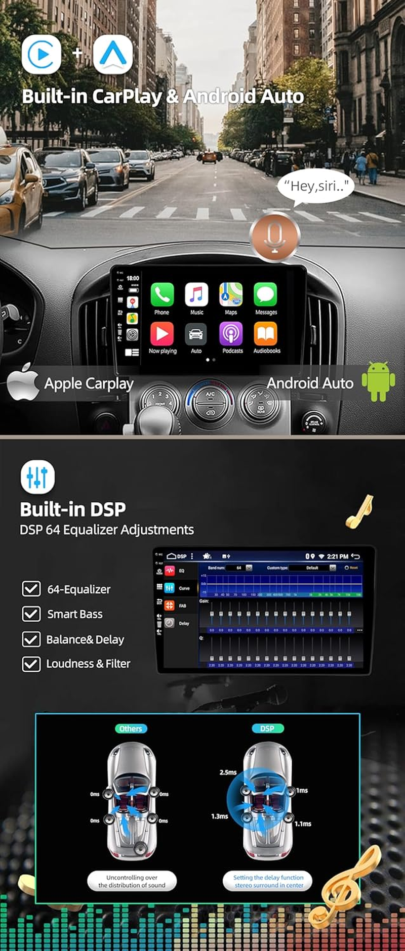 6G+128G - Android 14 IPS Car Stereo for Hyundai H1 Grand Starex 2007-2014 - Wireless Carplay/Android Auto - LED Camera + MIC - 9 Inch 2 Din - DAB Steering Wheel Fast-Boot 360-CAM AHD Wifi image number 4