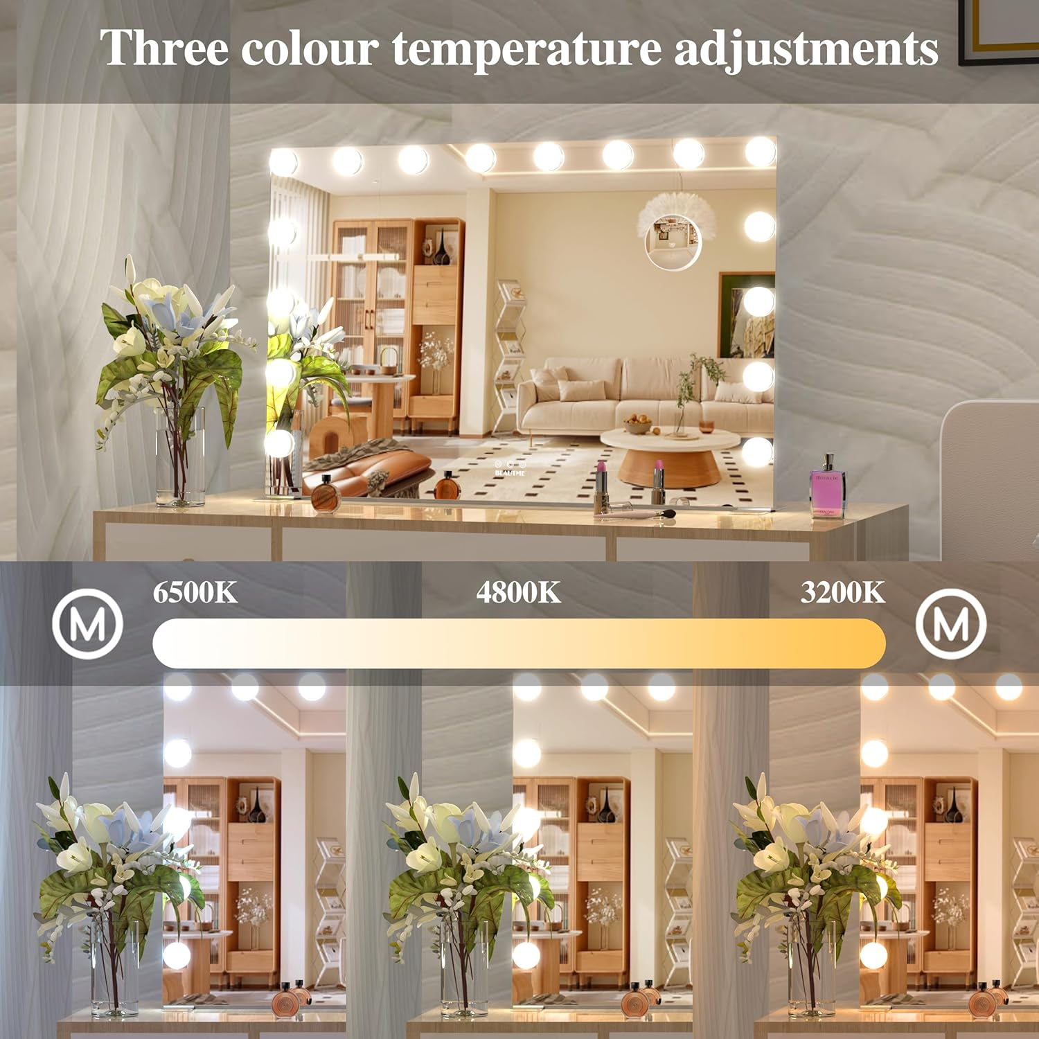 LETSFIELD Hollywood Mirror 91 X 62 Cm, Large Vanity Mirror with 16 Dimmable Lights for Bedroom, Desk Mirror or Wall Mounted Makeup Mirror, Including 10X Magnifying Mirror (Silver) image number 4