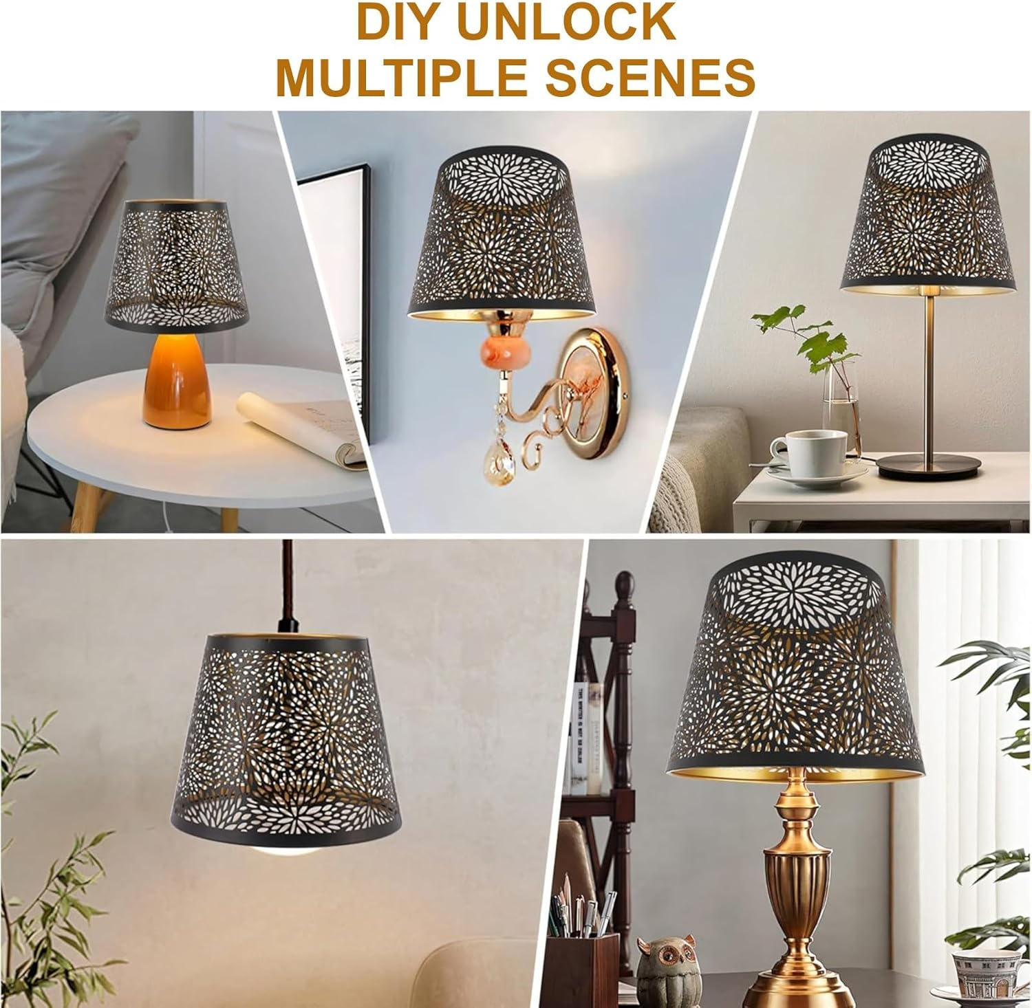 Lampshades for Table Lamp, Lampshade Floor Lamp, Iron Art, Hollow Design, Shade Chandelier, E26, E27, Protective Cover for Ceiling Light, Pendant Light, Natural Wall Light, Decoration image number 4