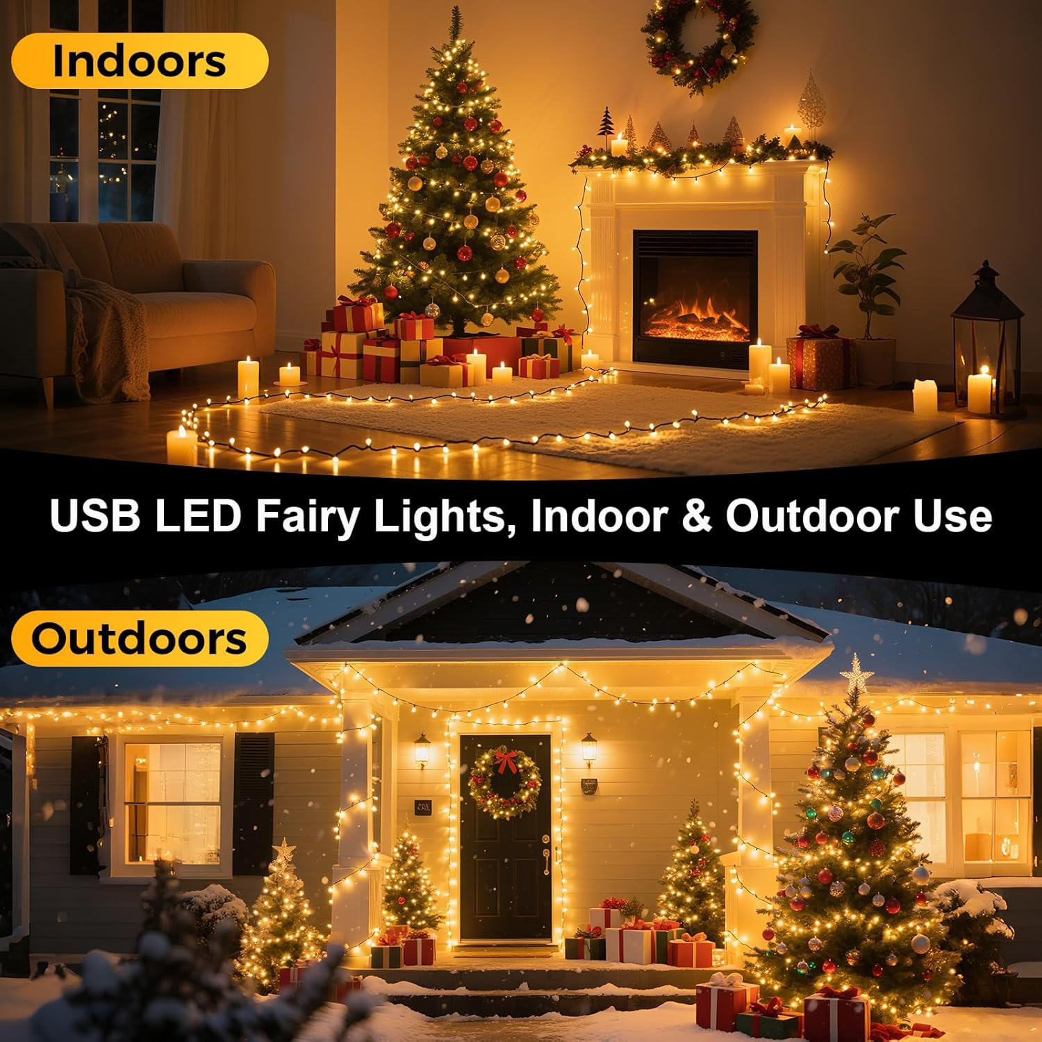 Christmas Lights & Fairy Lights, 30M 300 Leds USB String Lights with 8 Lighting Modes for Indoor Outdoor Bedroom Wedding Decor Party Christmas Tree Lighting (300Leds Warm)