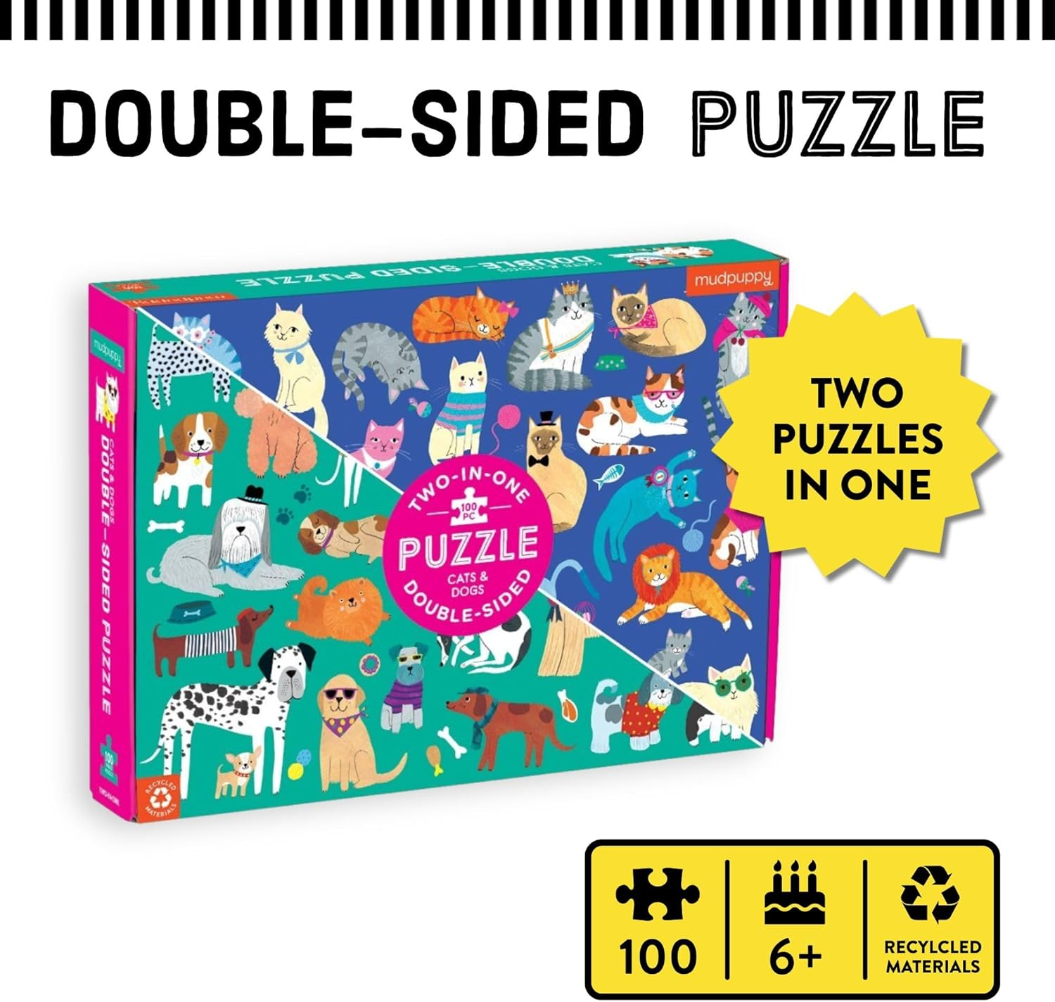 Cats & Dogs 100 Piece Double-Sided Puzzle