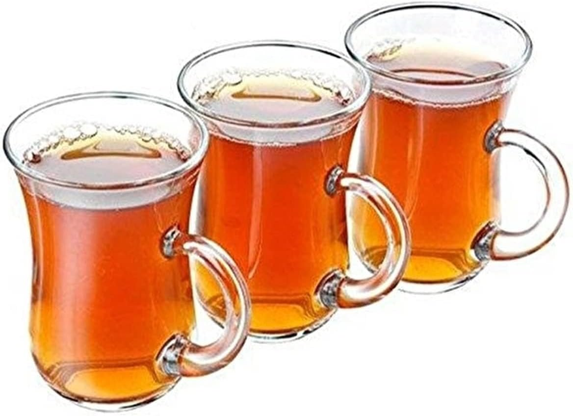 Ums Turkish Tea Glasses with Handle - 6 Pcs Tea Cups, Slim Waist Design and Thick Sole Prevent the Tea from Getting Cold, Capacity 145Cc, 4 3/4 Oz, 2.5'' X 4H image number 4