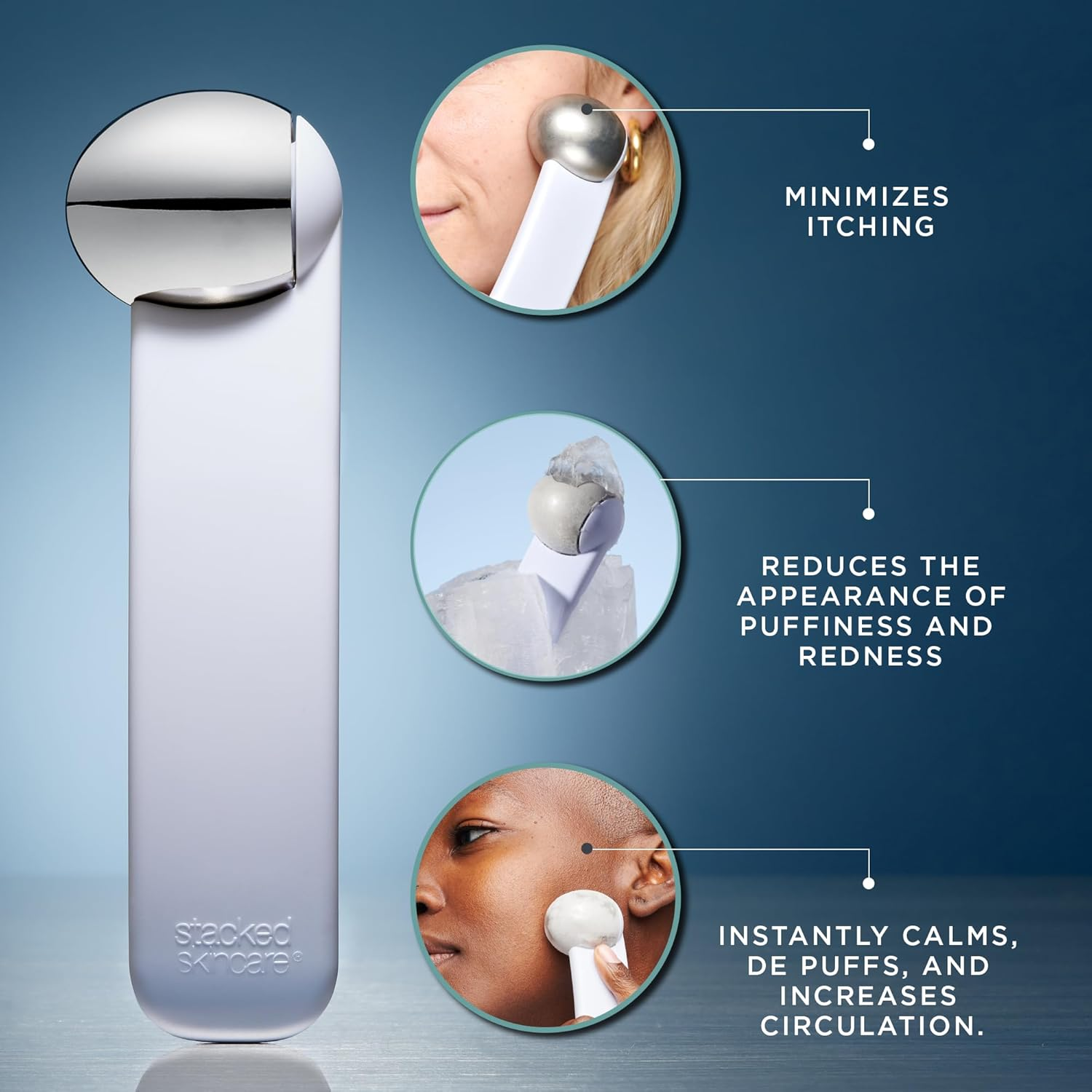 Stackedskincare Ice Roller & Face Massager | Aesthetician Developed Cooling Tool for under Eyes, Face, & Body - Calm Inflammation, Puffiness, Eye Bags image number 2