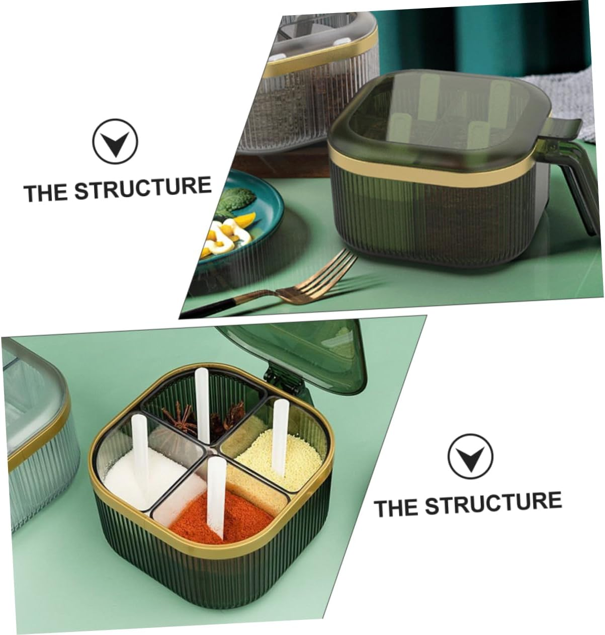 Hoement Seasoning Storage Box Pepper Salt Organizer for Kitchen Spice Box Spoon Condiment Container for Home Restaurant image number 1