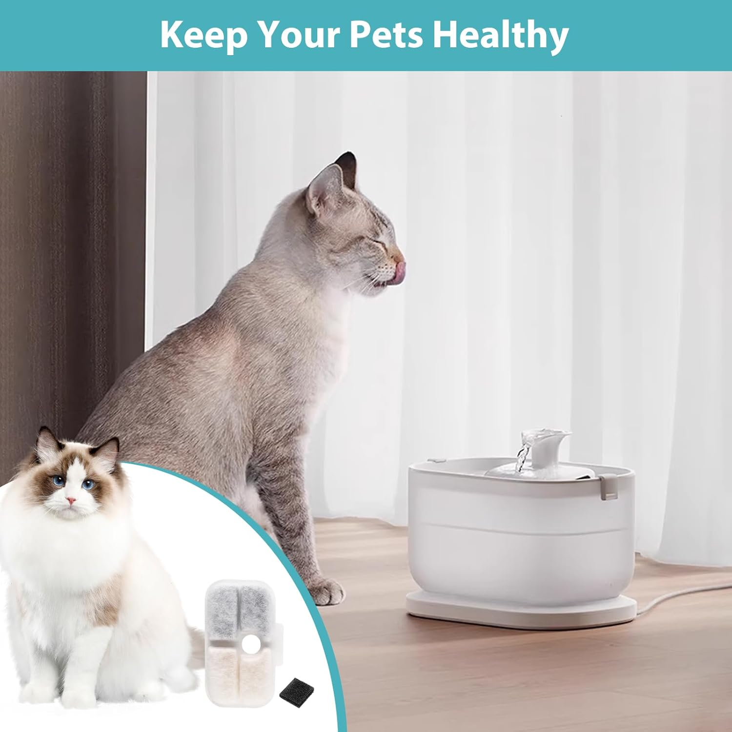 Pack of 24 Cat Fountain Filters for Petlibro 2.5 Litre Dockstream Drinking Fountain for Cat PLWF005/PLWF115/PLWF105, 12 Filter Cartridges and 12 Foam Sponges image number 5