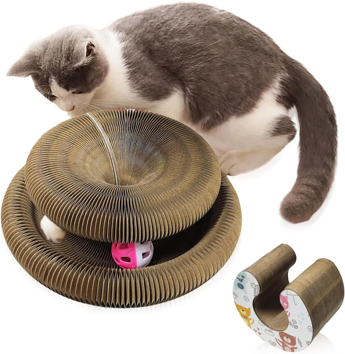 Magic Organ Cat Toy, 1PC Magic Organ Cat Scratching Board, Magic Organ Cat Scratch Board Cat Toy with Bell Cat Grinding Claw, Foldable Magnetic Corrugated Paper Circular (Classic, Count, 1) image number 3