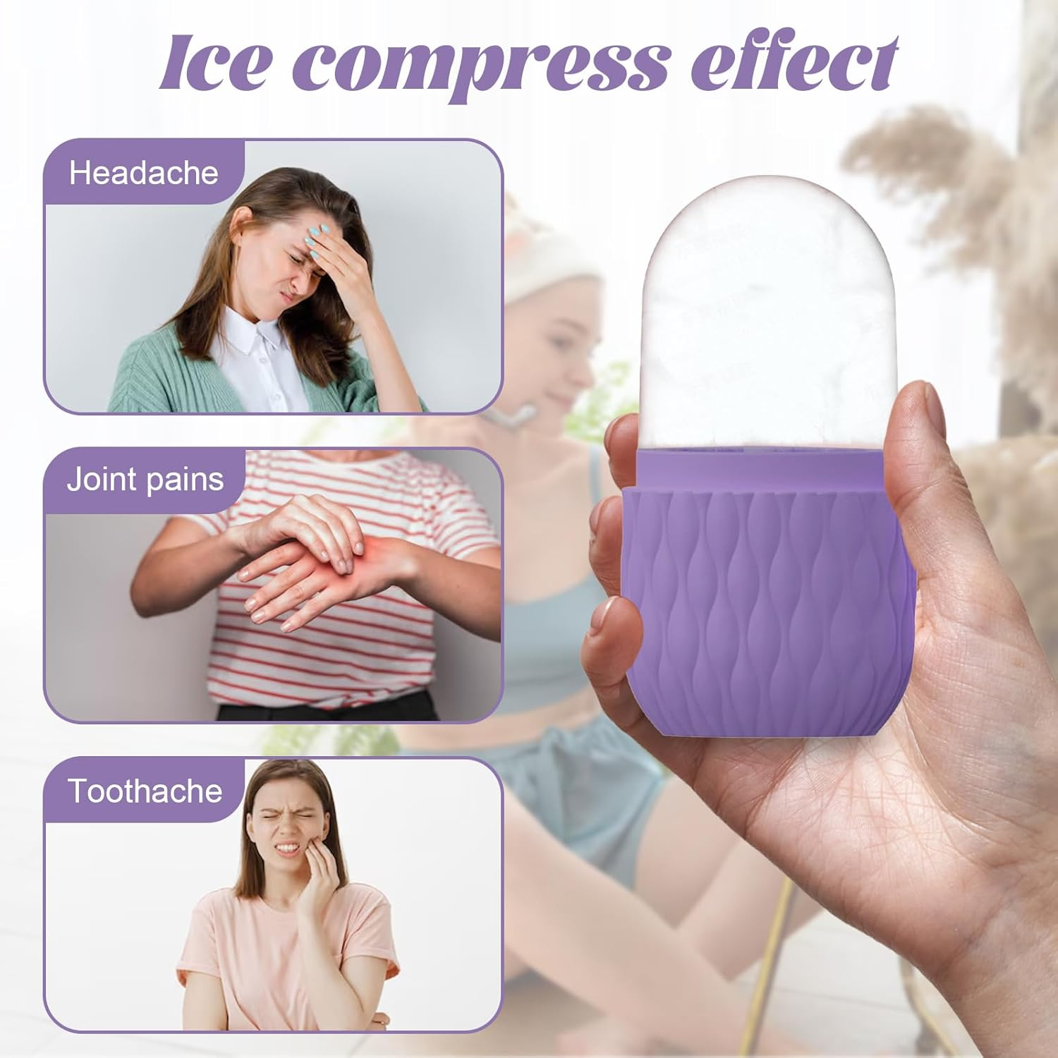 Volksrose Ice Face Roller for Face & Eyes - Reusable Silicone Ice Mold for Skincare,Cooling Facial Massager Tool to Reduce Puffiness, Soothe Skin, Shrink Pores & Relieve Pain,Anti-Wrinkle,Purple image number 5