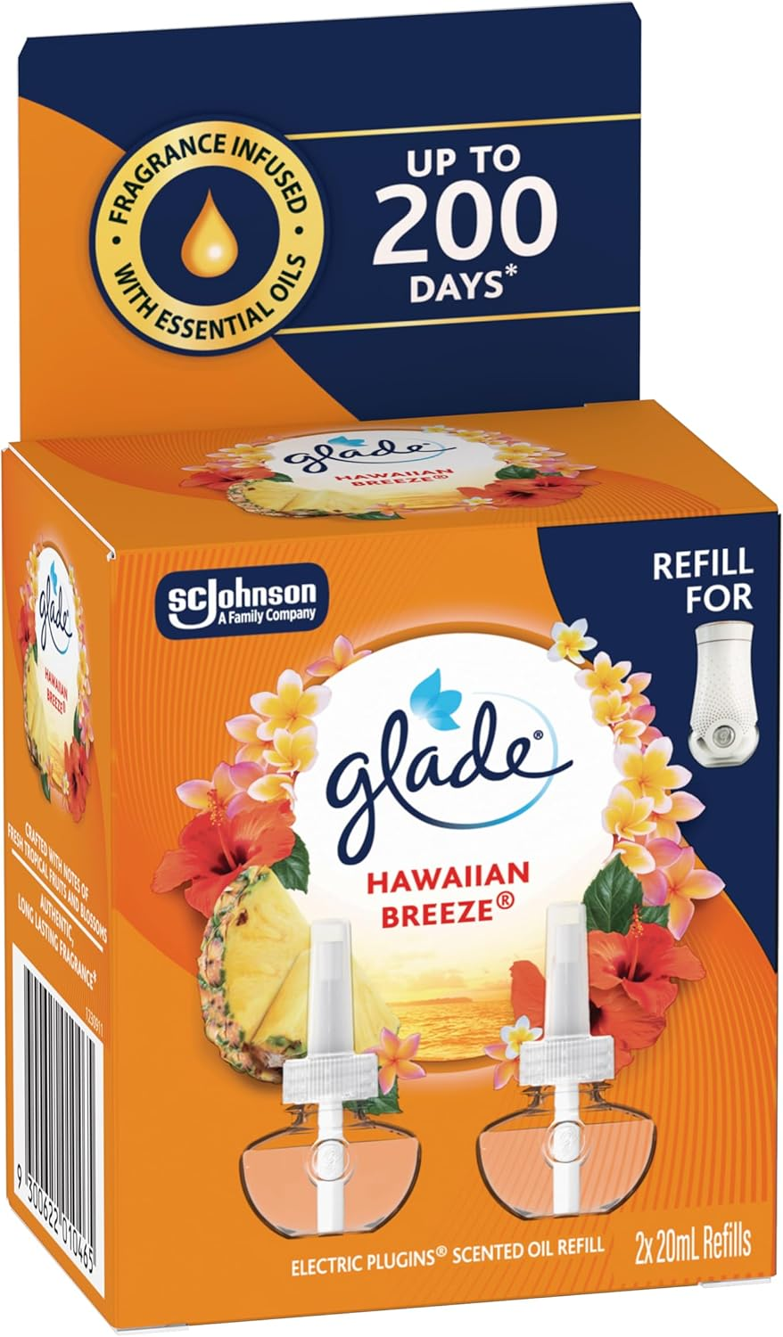 Glade Plugin Scented Oil Refill Hawaiian Breeze 2X20Ml &ndash; Exotic Fragrance, up to 200 Days of Fragrance