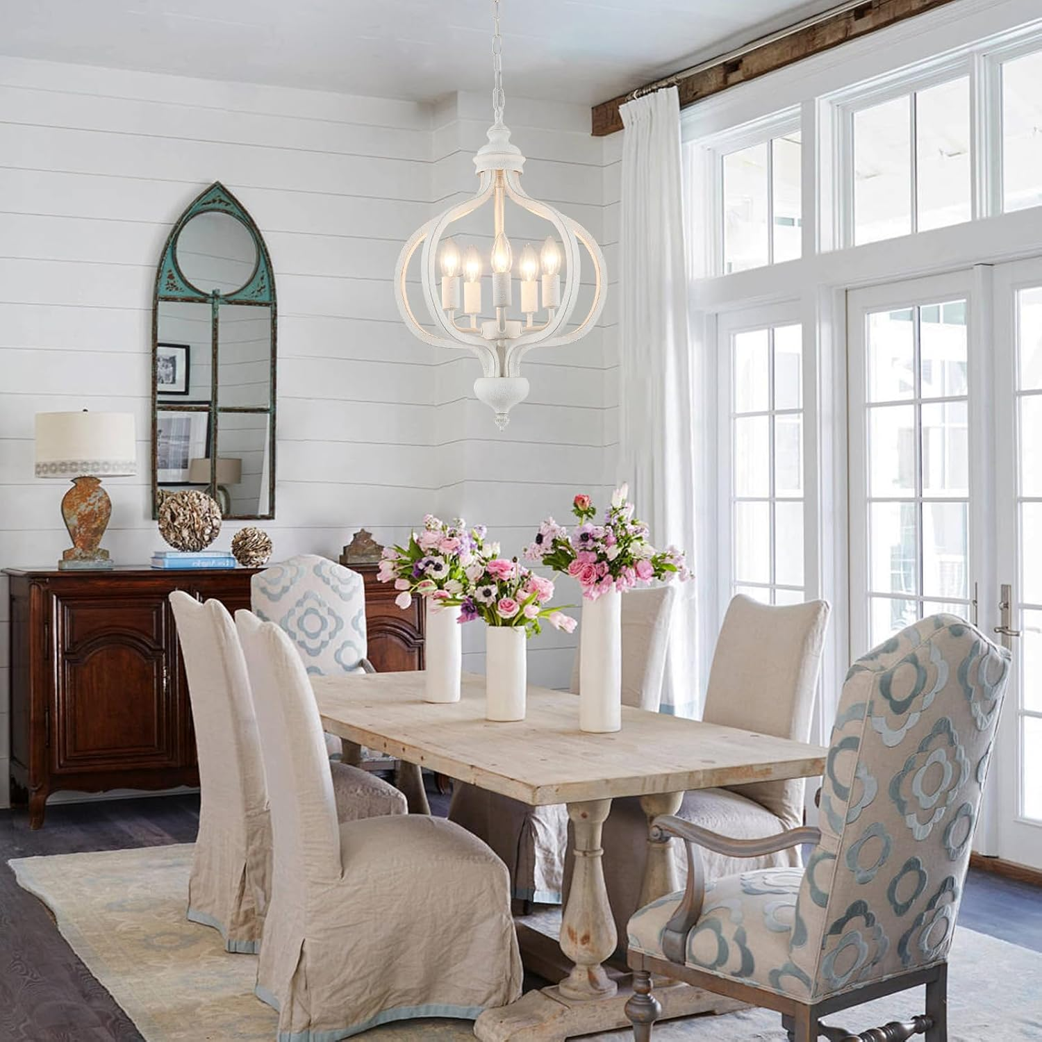 WTUOING White Chandeliers 5 Lights Vintage French Country Chandelier for Living Room Bedroom Kitchen Hallway image number 4