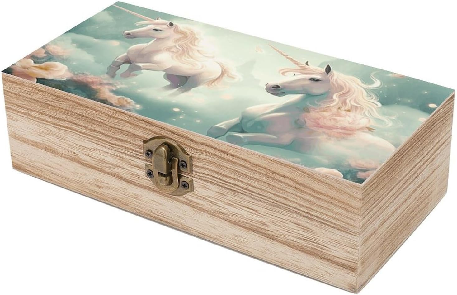Unicorns Wooden Box Wood Wedding Keepsake Boxes with Lids Small Decorative Boxes Lightweight Wooden Memory Storage Box for Crafts Keepsakes Jewelry Photo Letter Storage image number 4